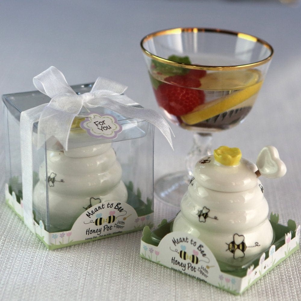 Sweet as Can Bee Ceramic Honey Pot with Wooden Dipper、mySite、topwebapps