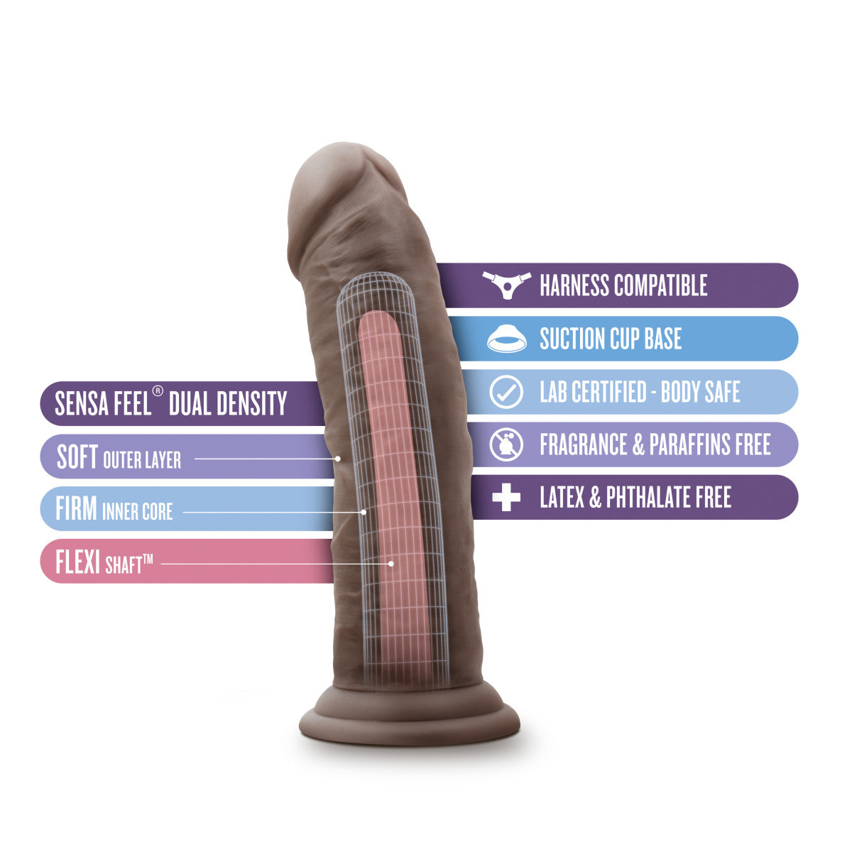 Au Naturel By Blush® | Realistic Chocolate 8-Inch Long Dildo With Suction Cup Base、mySite、bottomscart
