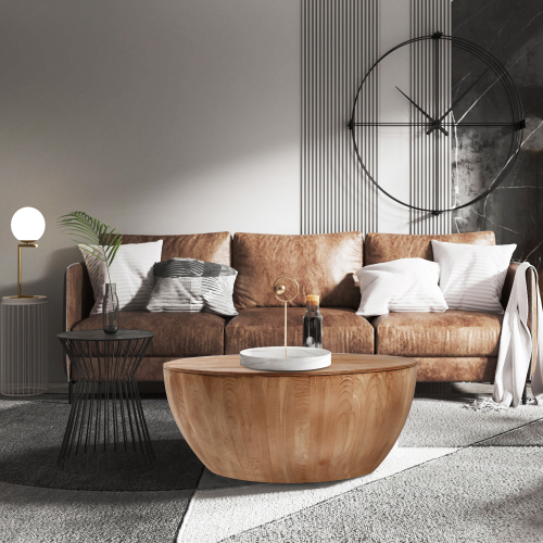 31.50"Vintage Style Bucket Shaped Coffee Table for Office, Dining Room and Living Room(Same SKU:W757P170149)、、xpatfood