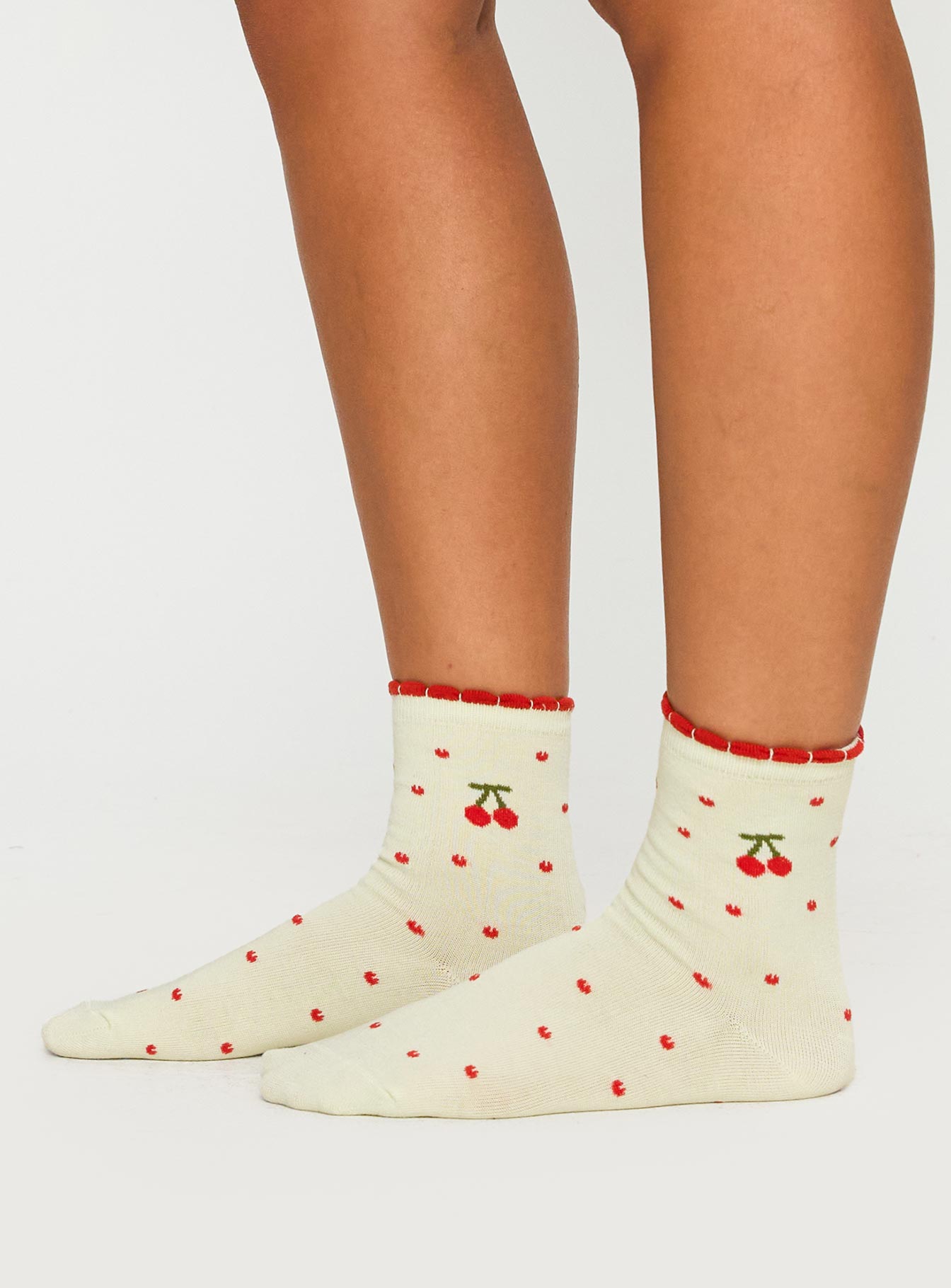 Sweet Cherries Socks Cream / Red、mySite、solidvoid
