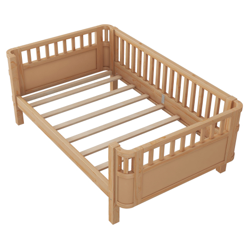 Twin Size Wood Platform Bed for Kids, Wood Low Profile Twin Bed with Rails for Girls and Boys, Natural (Patented Design) , Expect Arrival Date 2025/9/15、、eastwooduniform