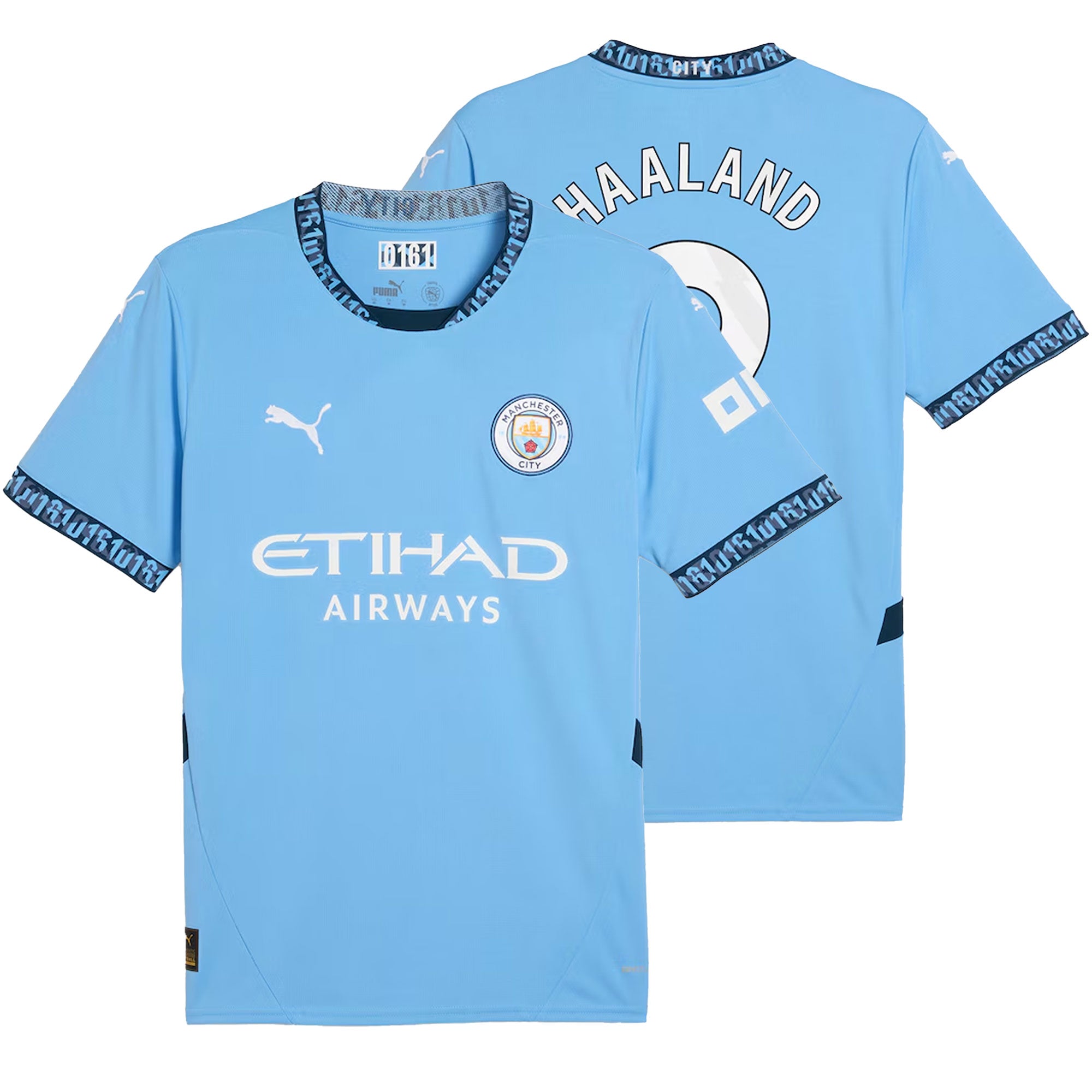 PUMA Men's Manchester City 2024/25 Home Jersey w/Haaland #9 Printing、mySite、noshort
