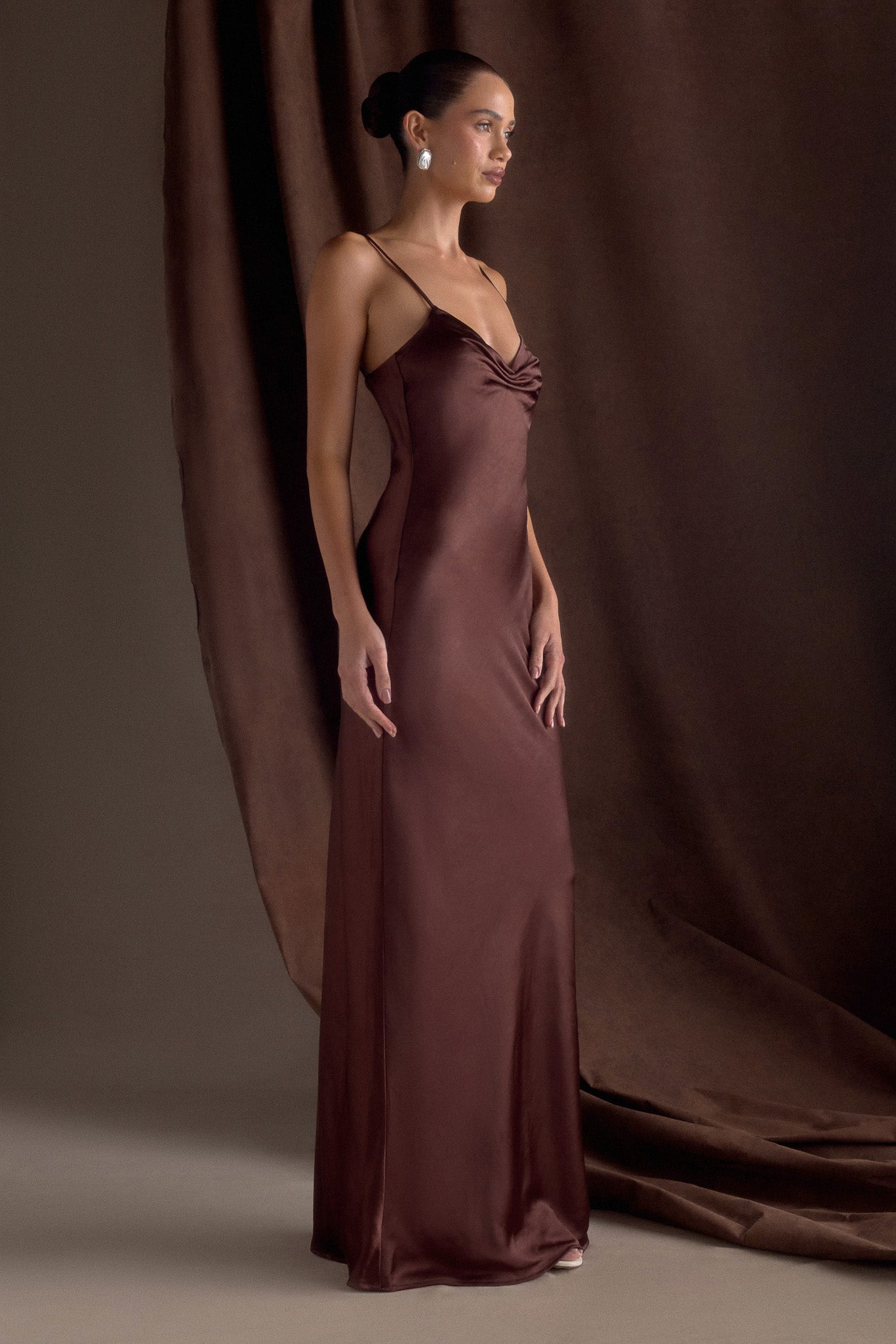 Lilly Sweetheart Satin Maxi Dress - Dark Chocolate、mySite、solidvoid