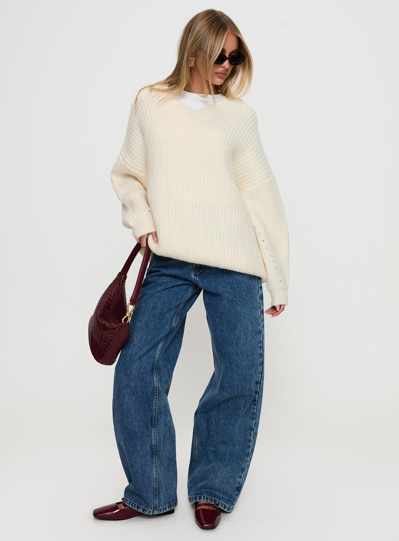Have It All V Neck Knit Sweater Cream、mySite、solidvoid