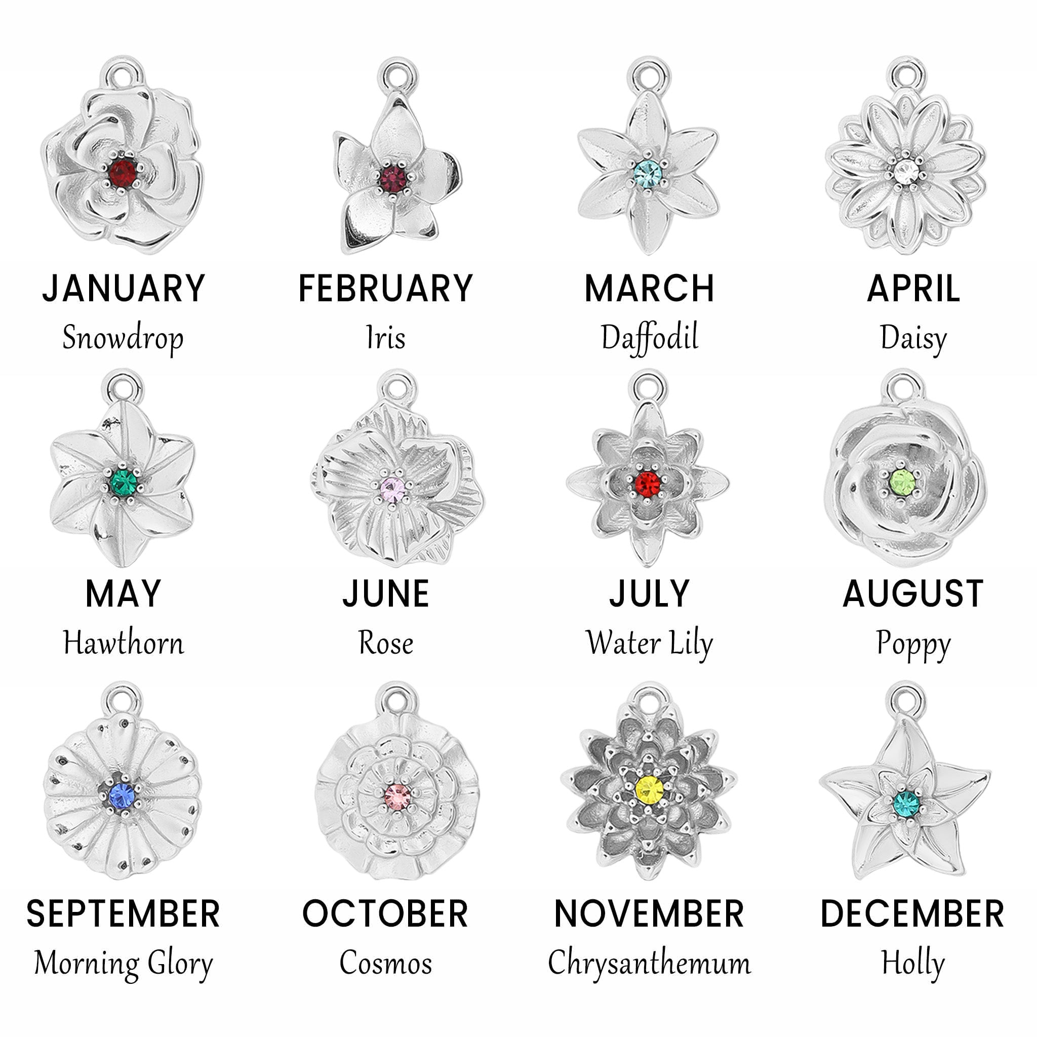 18K Gold PVD Stainless Steel Vertical 3D Birth Flower Charm / SBB0359、mySite、dreamappss