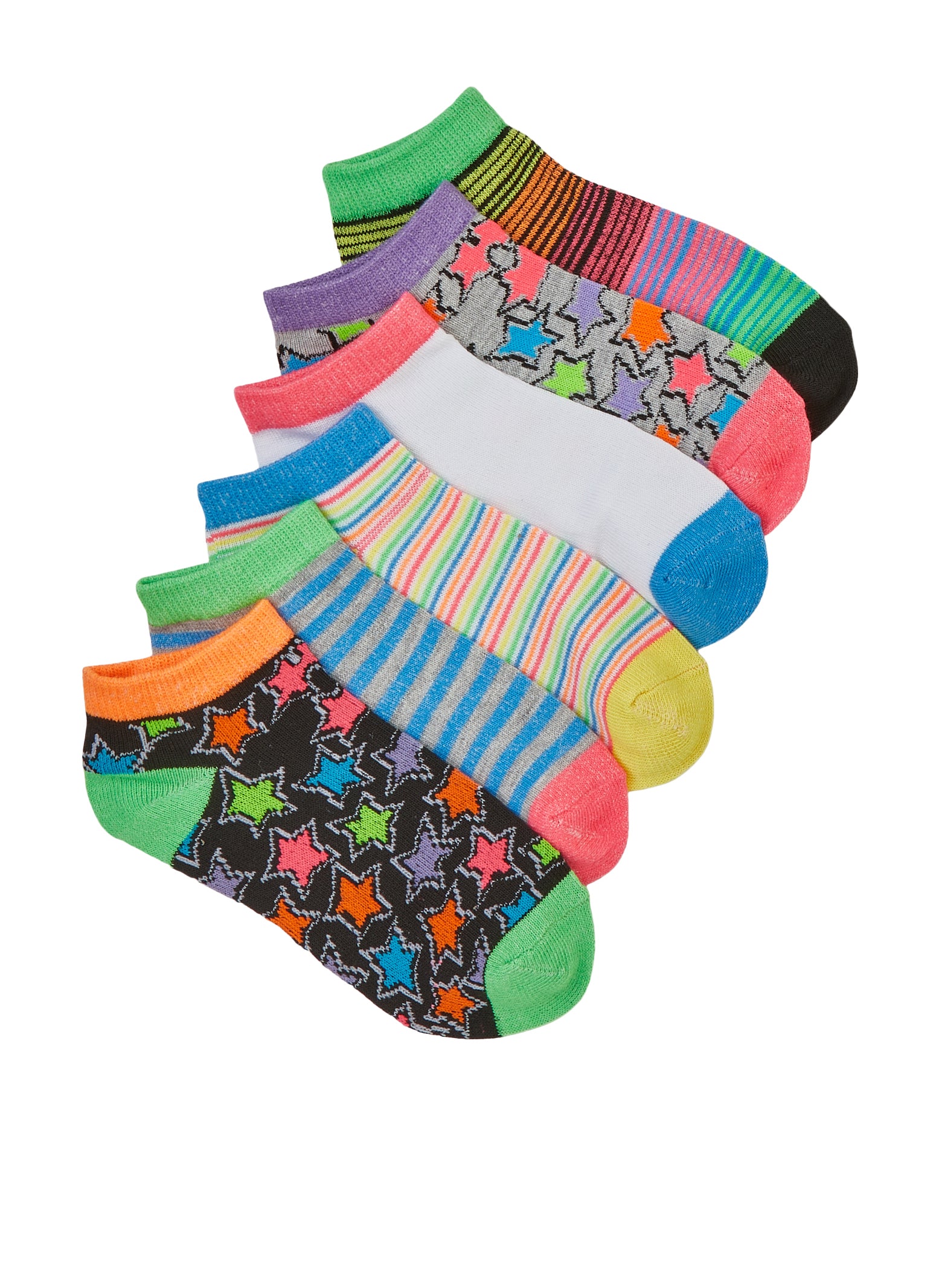 Girls Graphic Print Contrast Socks 6 Pack、mySite、camillekostekn