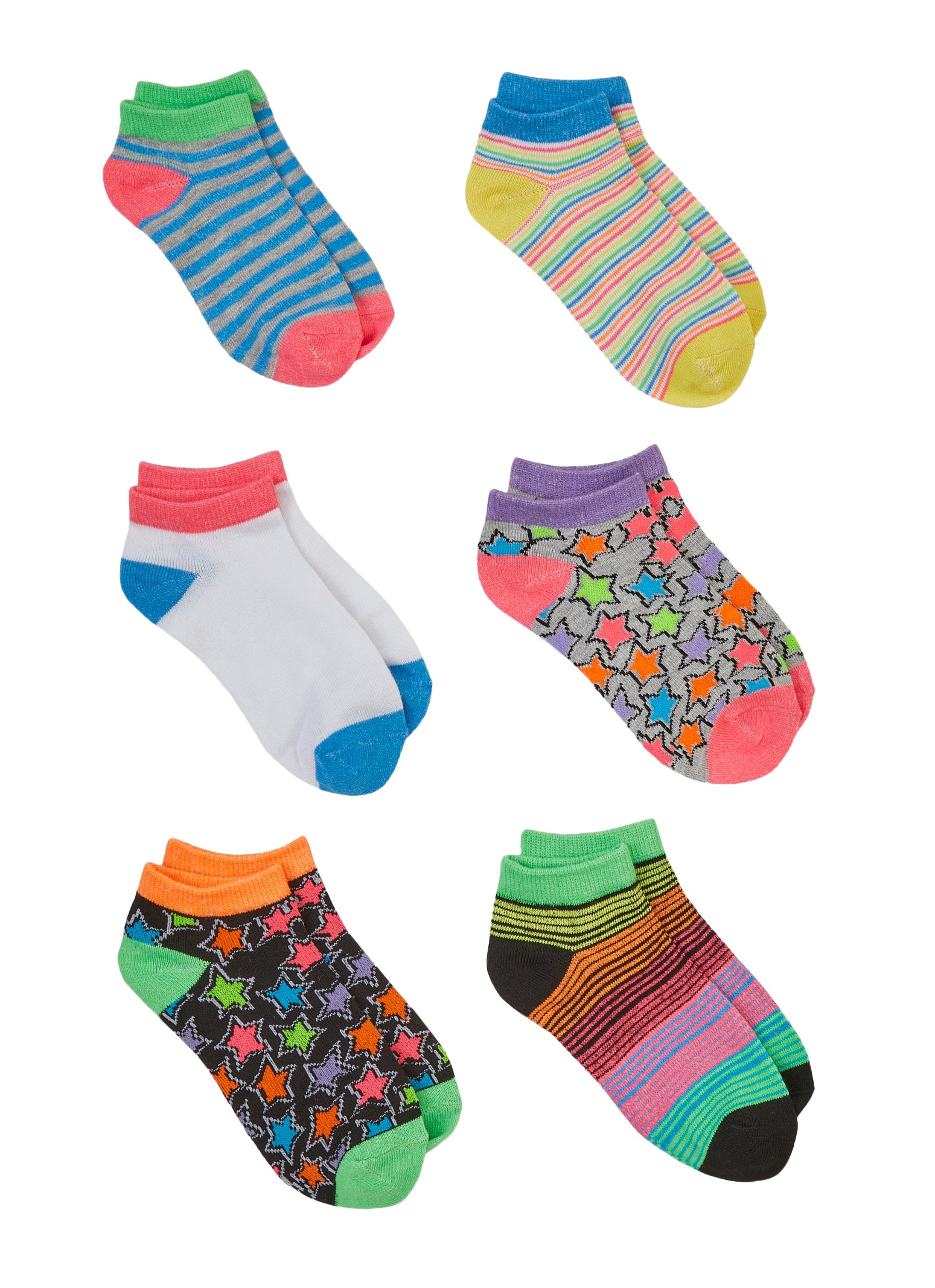 Girls Graphic Print Contrast Socks 6 Pack、mySite、camillekostekn