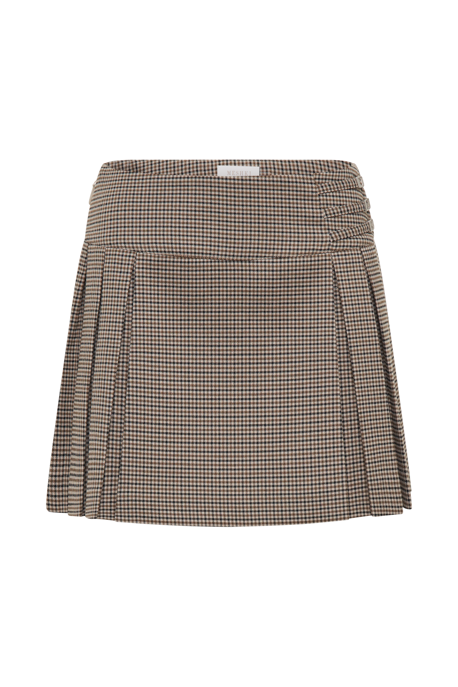 Angie Pleated Buckle Mini Skirt - Tan Check、mySite、solidvoid
