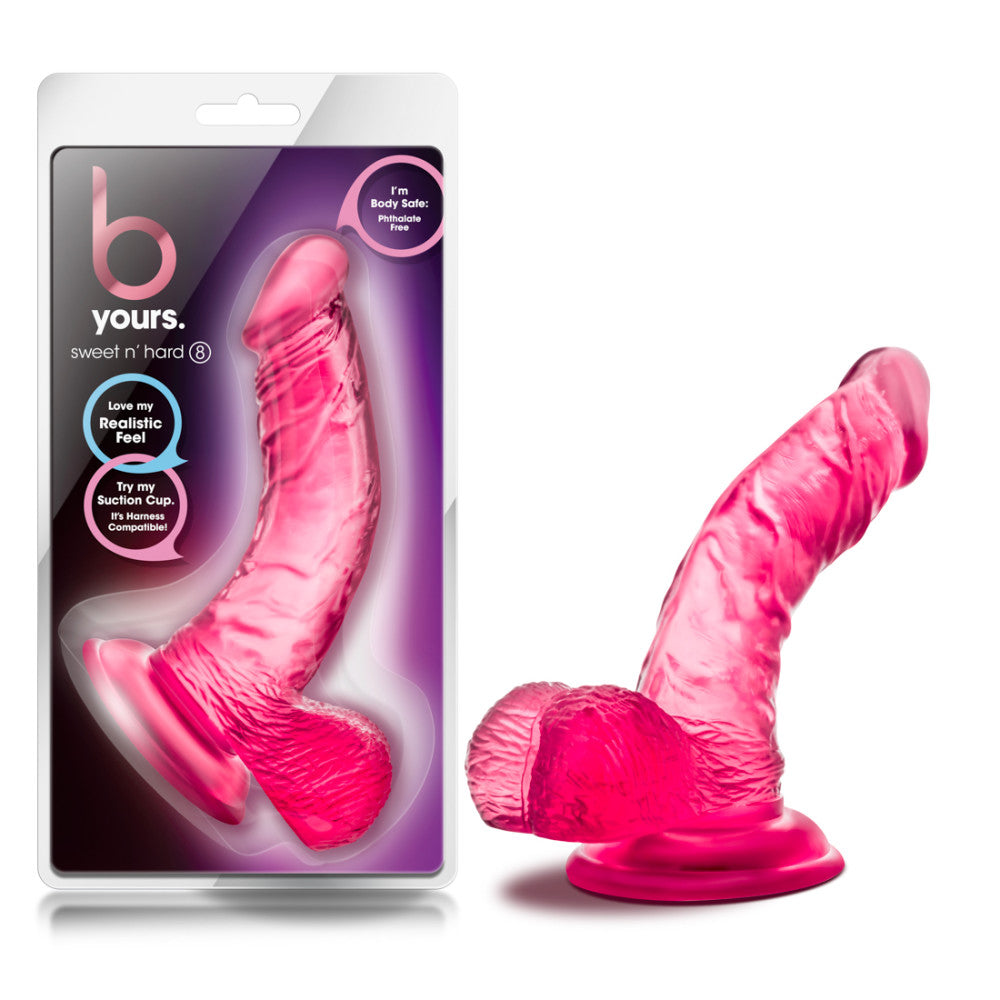 B Yours By Blush® | Sweet N' Hard 8 Realistic Curved G-Spot Pink 6.5-Inch Long Dildo With Balls & Suction Cup Base、mySite、bottomscart