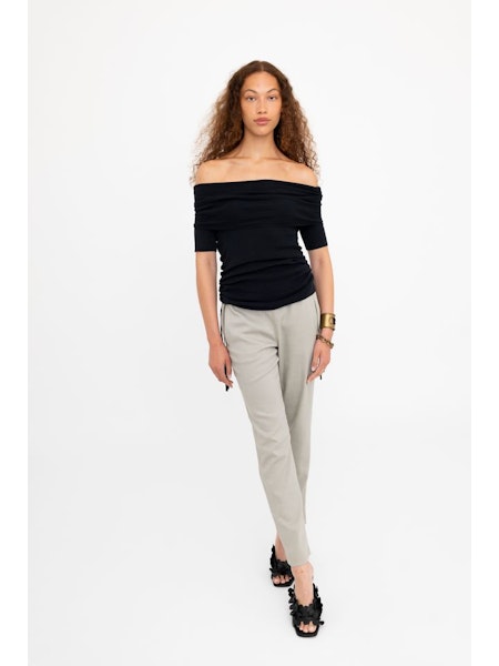 Elaine Kim Bichon Organic Cotton Hemp Off the Shoulder Rib Knit Long Side-Ruching Top、mySite、noshort