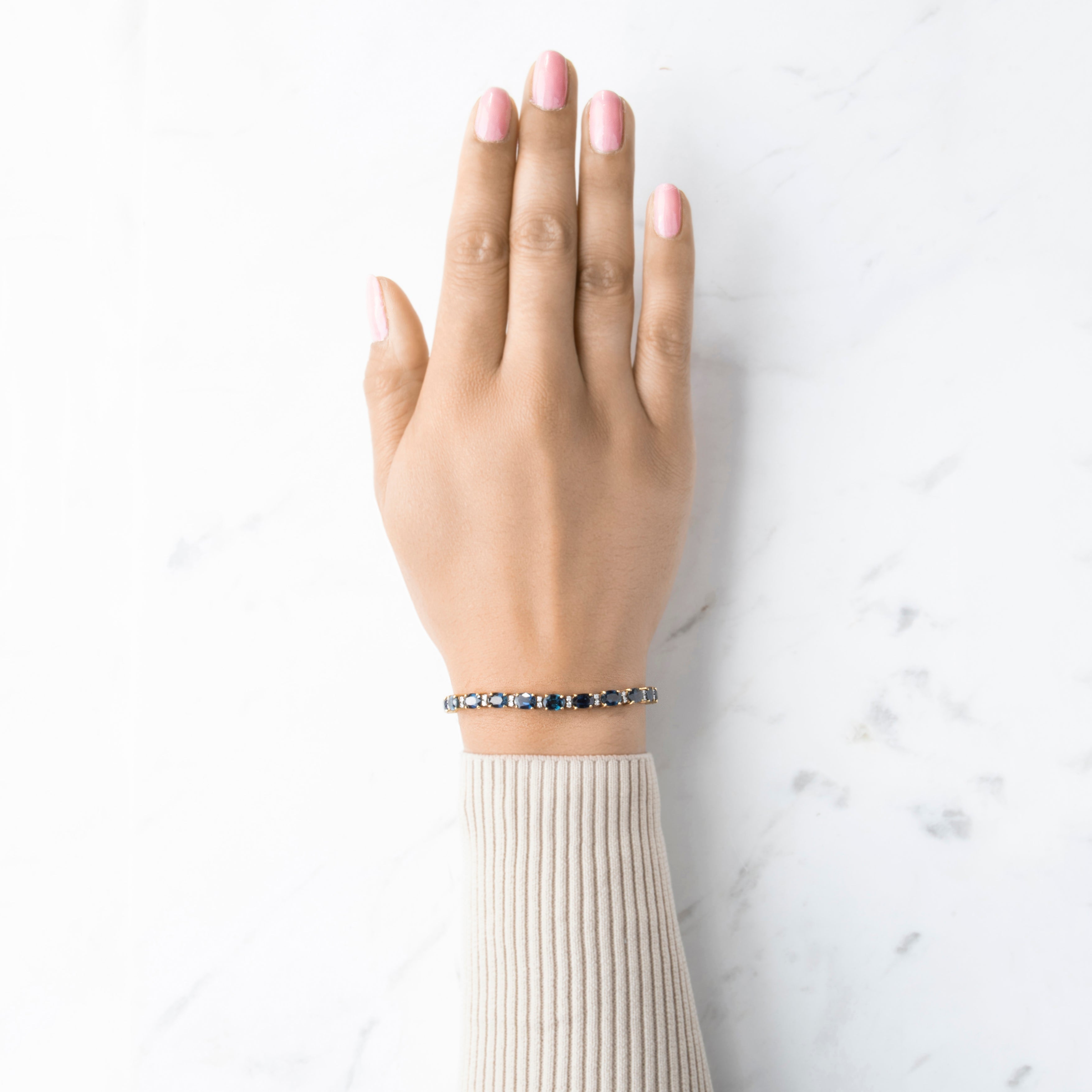 Vintage 18k Yellow Gold 14.95cttw Blue Sapphire Diamond Line Bracelet 6.75、mySite、hinf8tx79