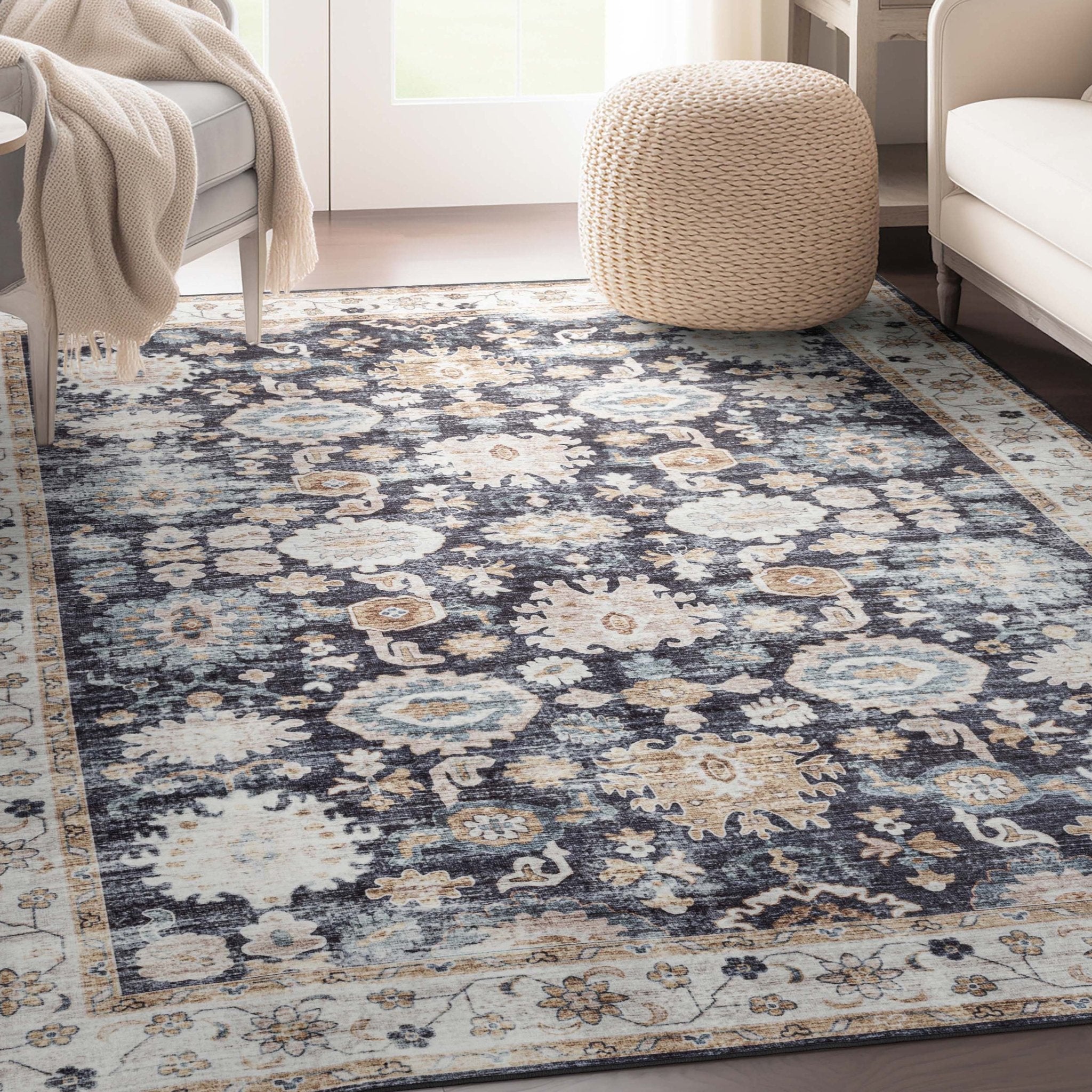 Elle Basics Gala Oriental Easy-Clean Washable Rug by Well Woven - Durable, Non-Slip, Low-Profile Design for Home Comfort、mySite、gigharbornorthrealestate