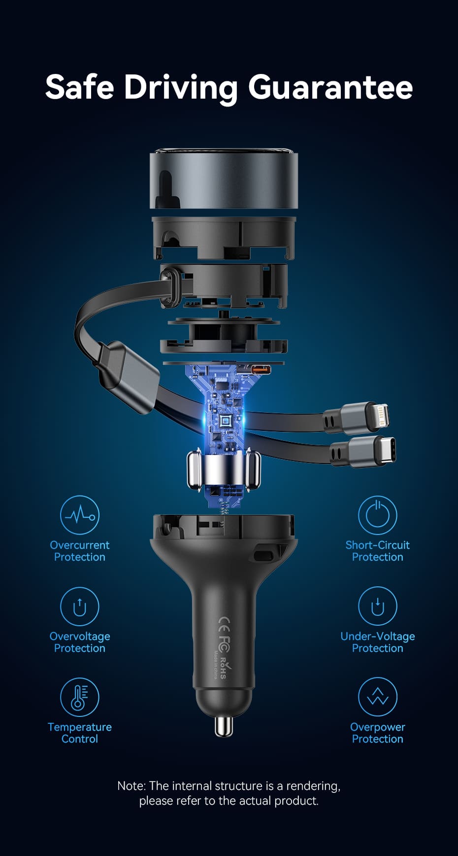 Three-Port USB-C + USB-C/Lightning (30W + 30W/27W) Car Charger