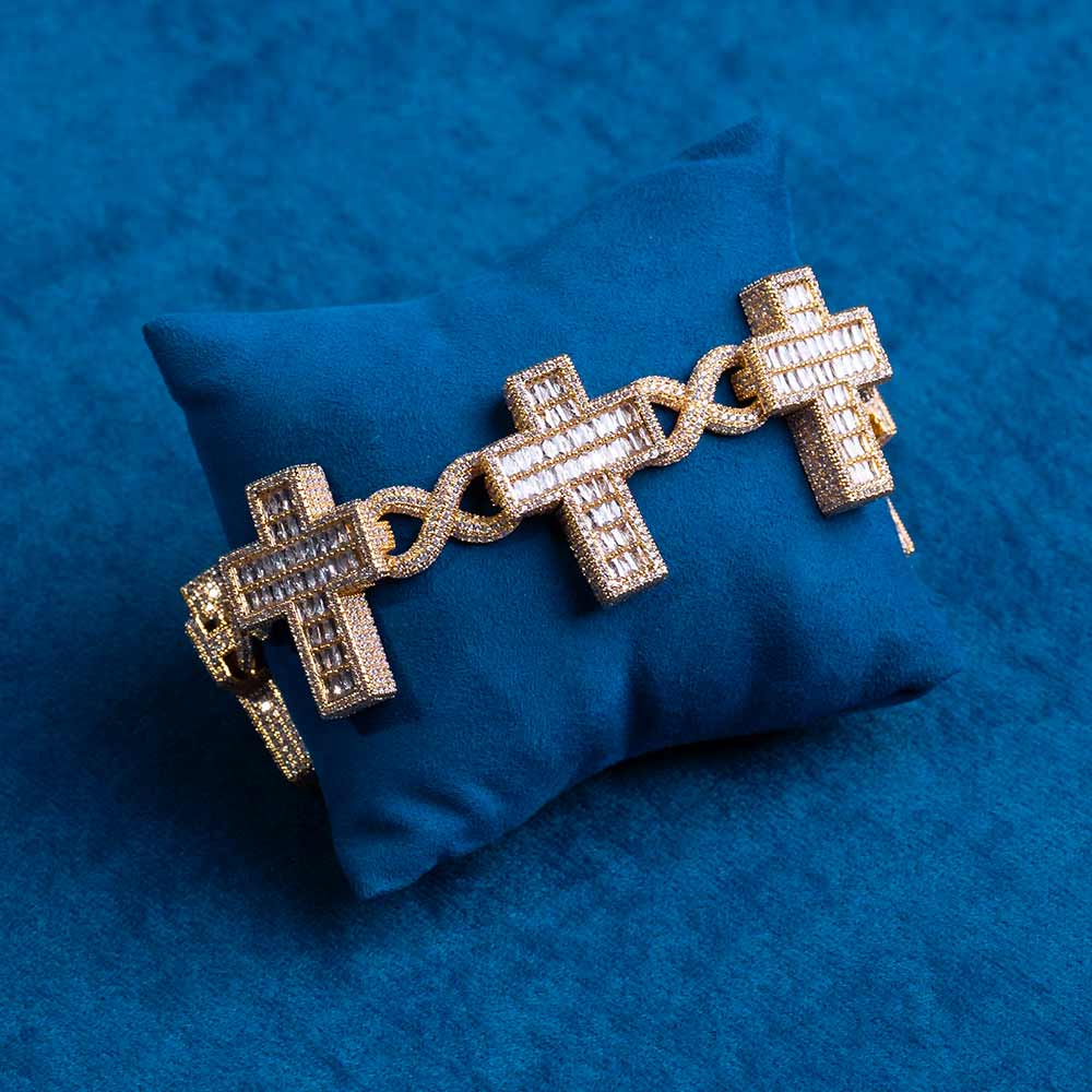 30MM Moissanite Cross Link Bracelet 14K Gold、mySite、hinf8tx79