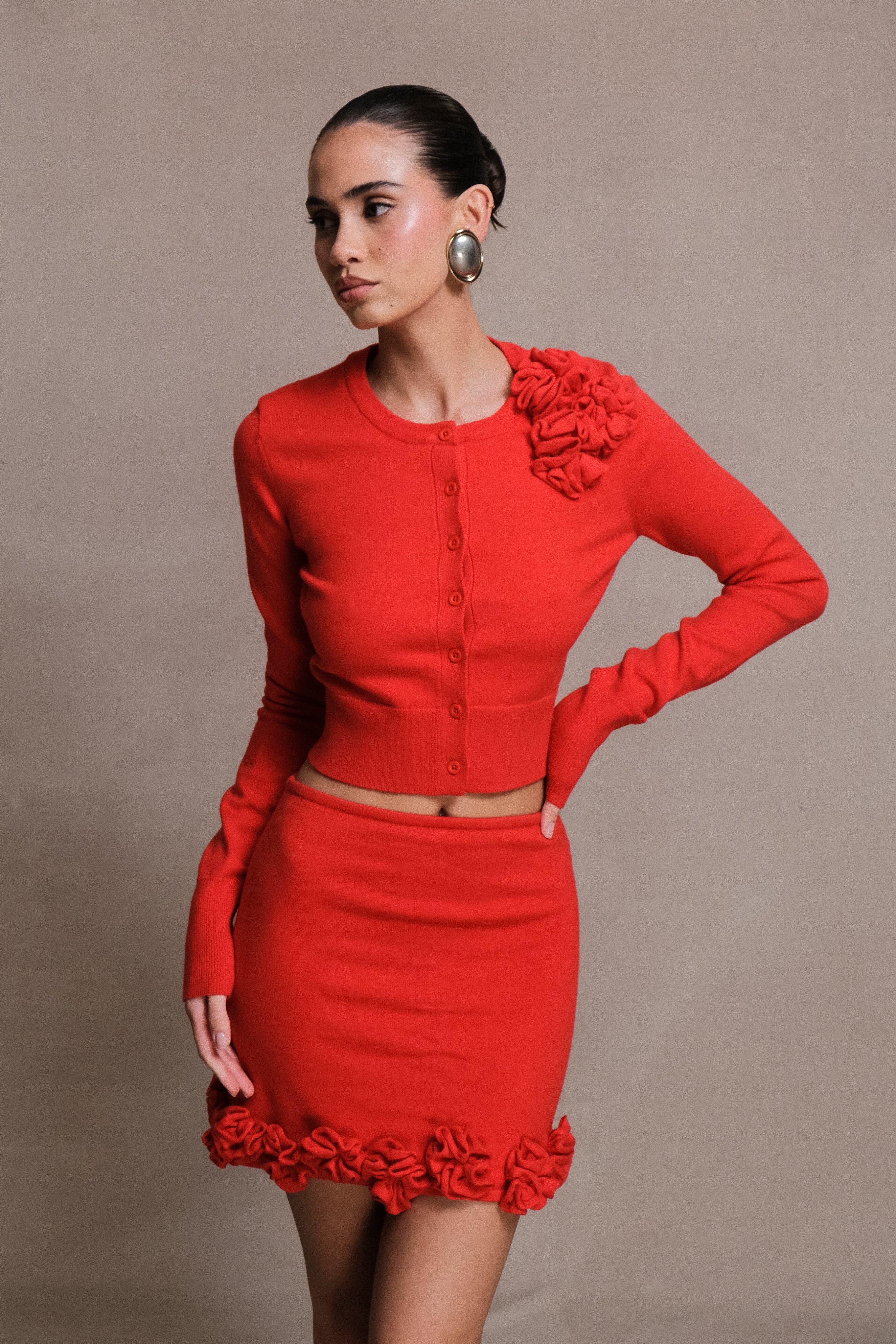 Gianna Knit Cardigan With Flowers - Red、mySite、solidvoid