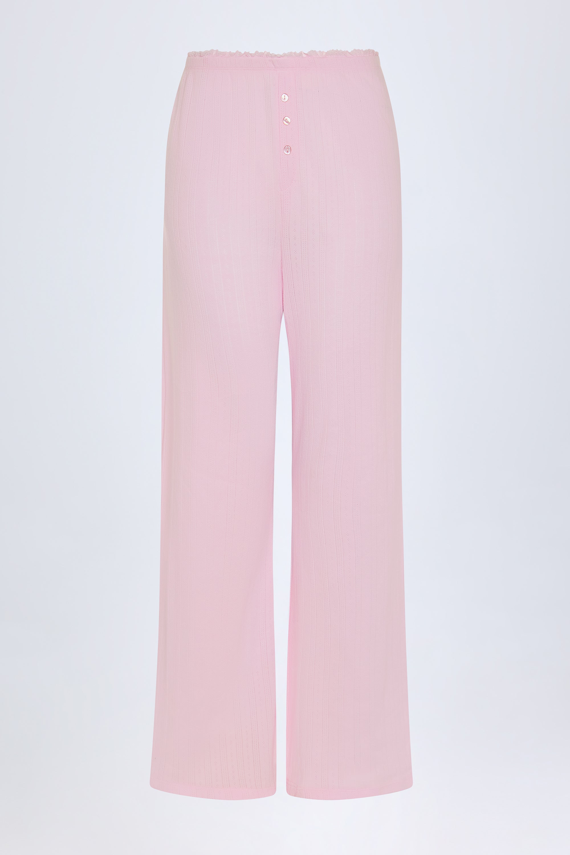  Pointelle Mid-Rise Straight-Leg Trousers in Baby Pink、mySite、sugarbowlscore