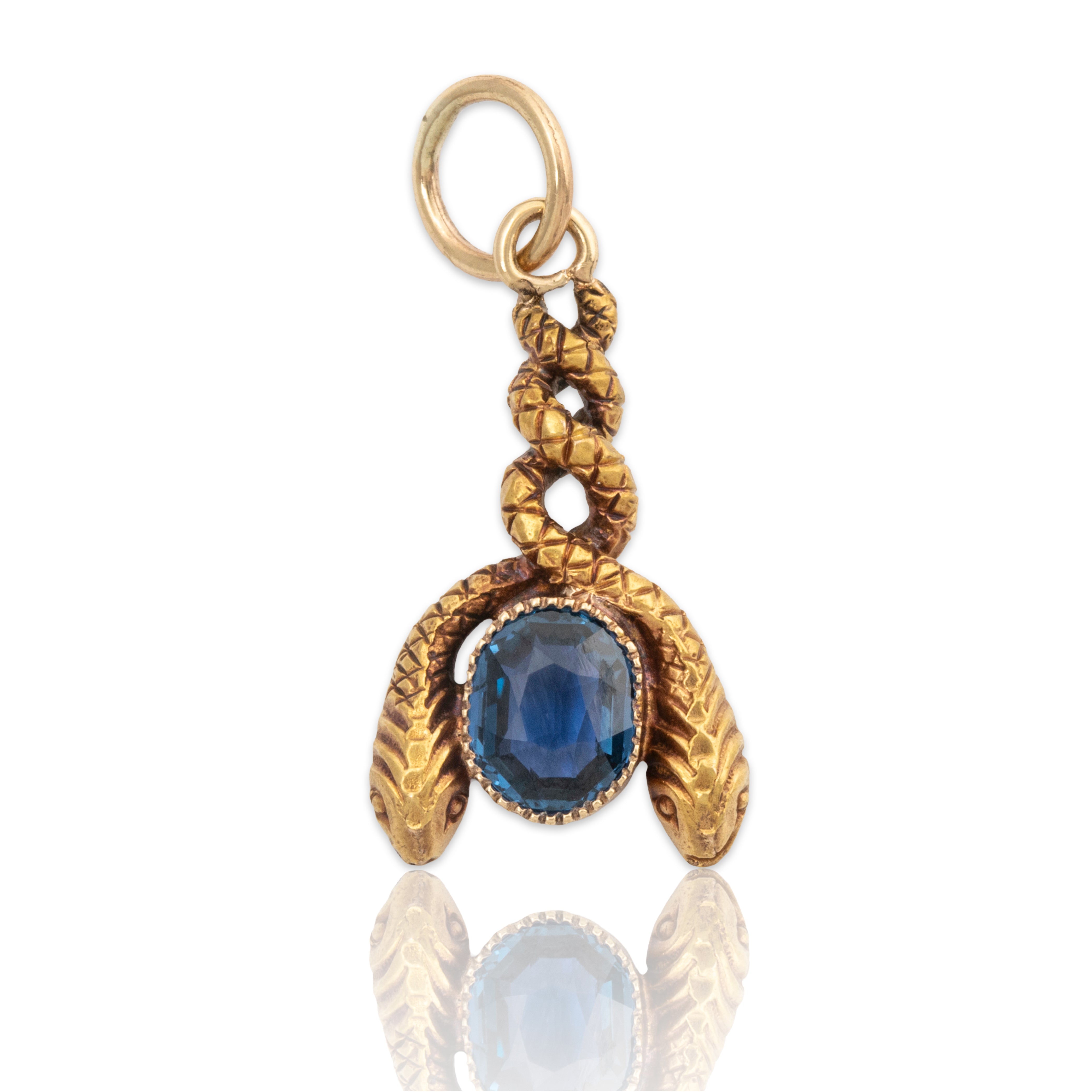 Antique 14k Yellow Gold Blue Synthetic Sapphire Dancing Snakes Charm Pendant、mySite、hinf8tx79