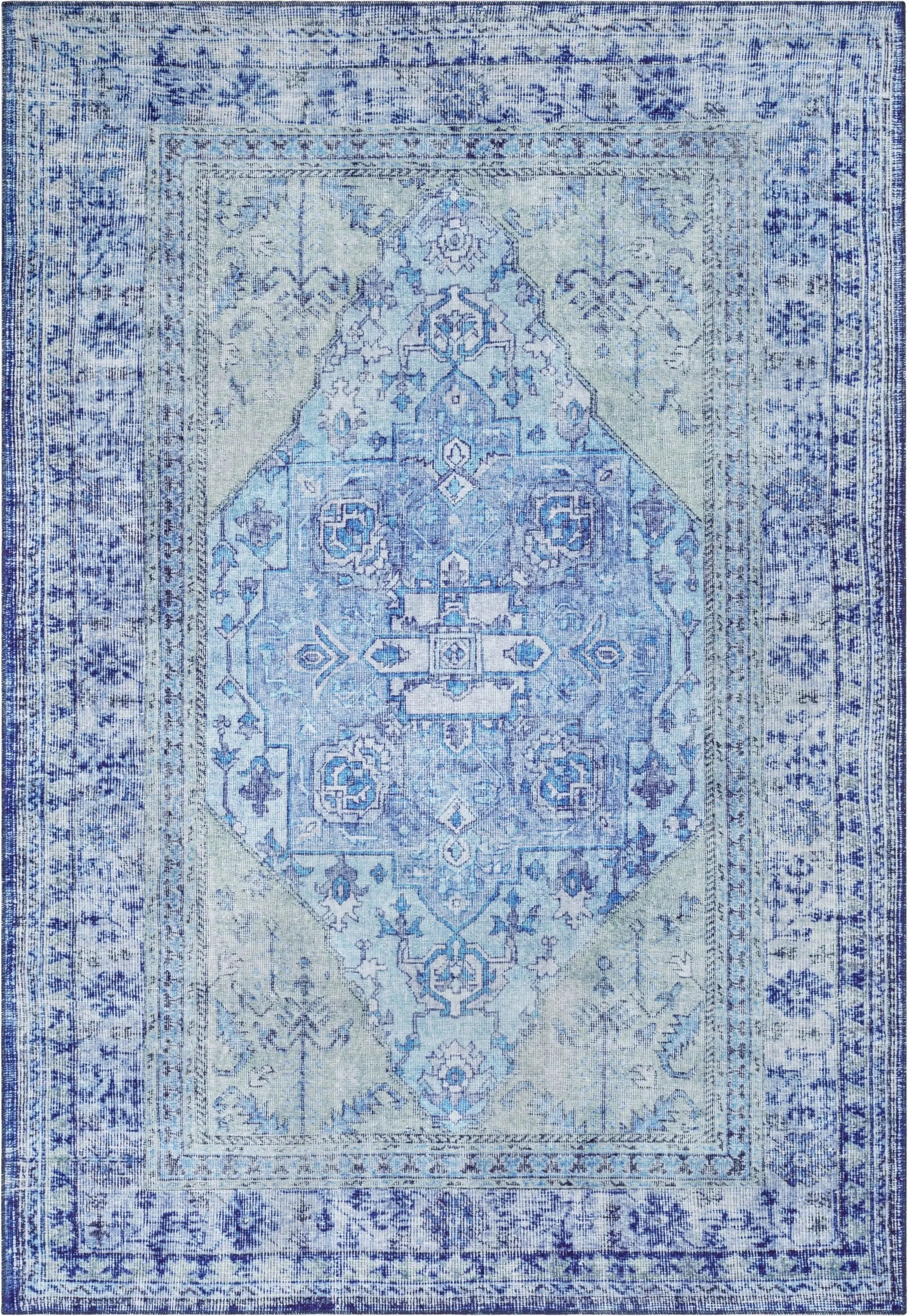 Gila Machine Washable 5'3 x 7'3 Vintage Bohemian Medallion Oriental Dark Blue Flat-Weave Rug、mySite、gigharbornorthrealestate