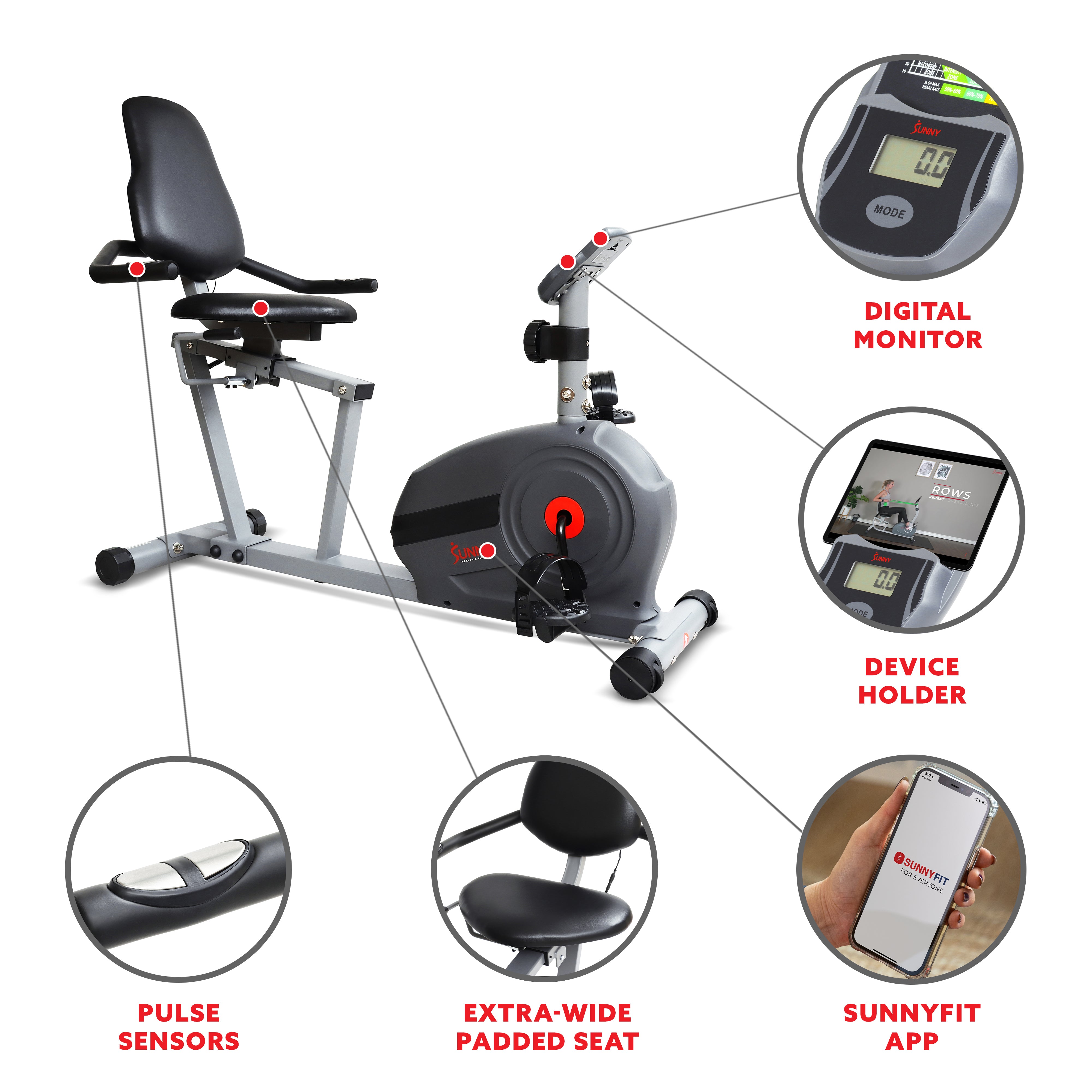  Magnetic Smart Recumbent Bike with Exclusive SunnyFit® App Enhanced Bluetooth Connectivity、mySite、ghnorth