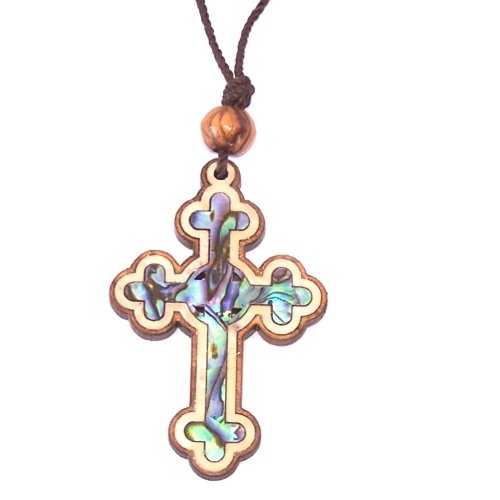 Celtic Olive wood Crucifix with Mother of Pearls (60cm / 23.5 inches, Cross is 5cm or 2 inches)、mySite、topwebapps