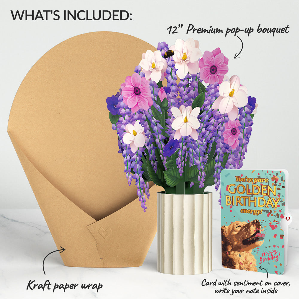 Wisteria Birthday Bouquet and Golden Energy Sentiment Set、mySite、solidvoid