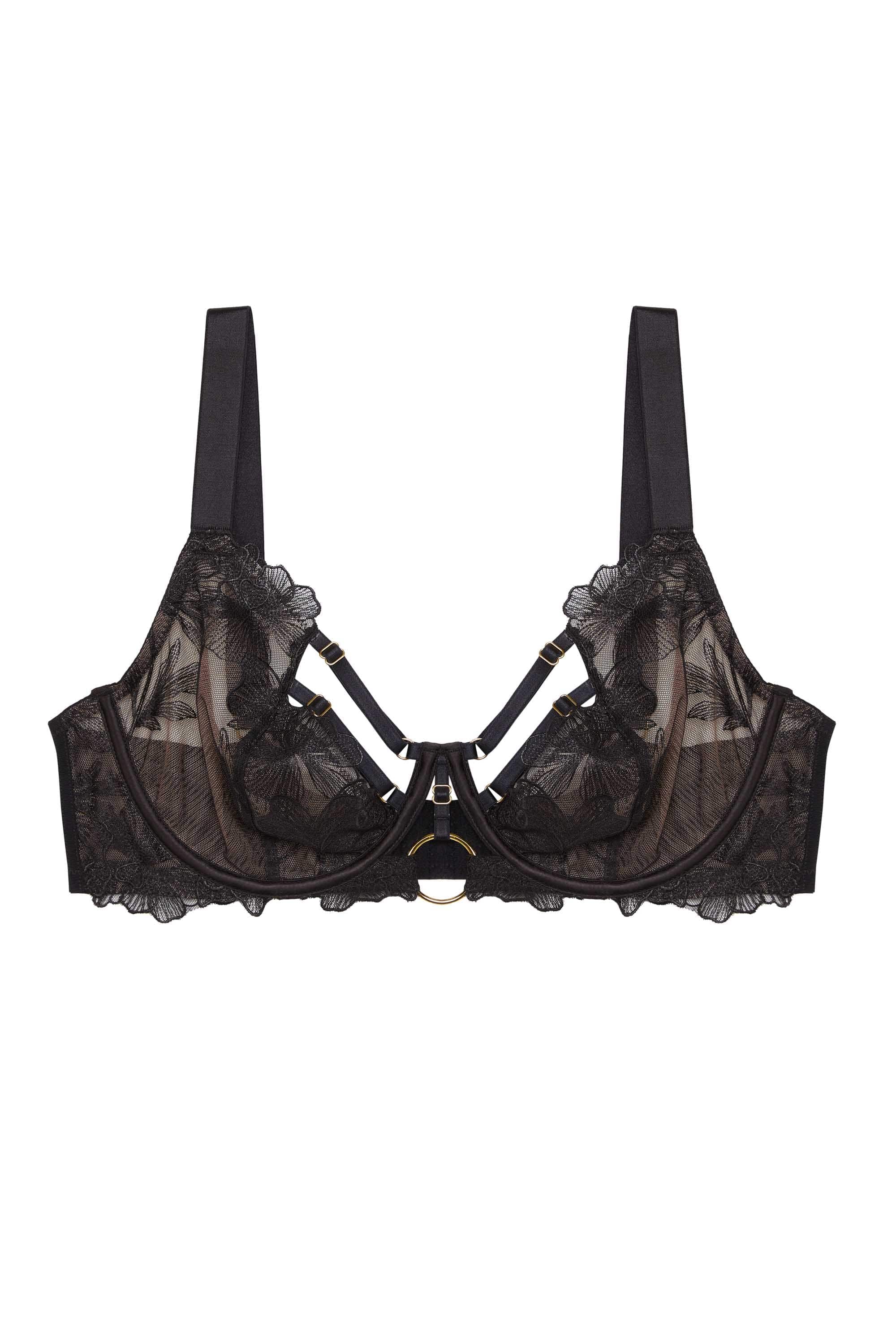 Eleanor Black Strappy Embroidery Balconette Bra、mySite、bengalsvssteelers