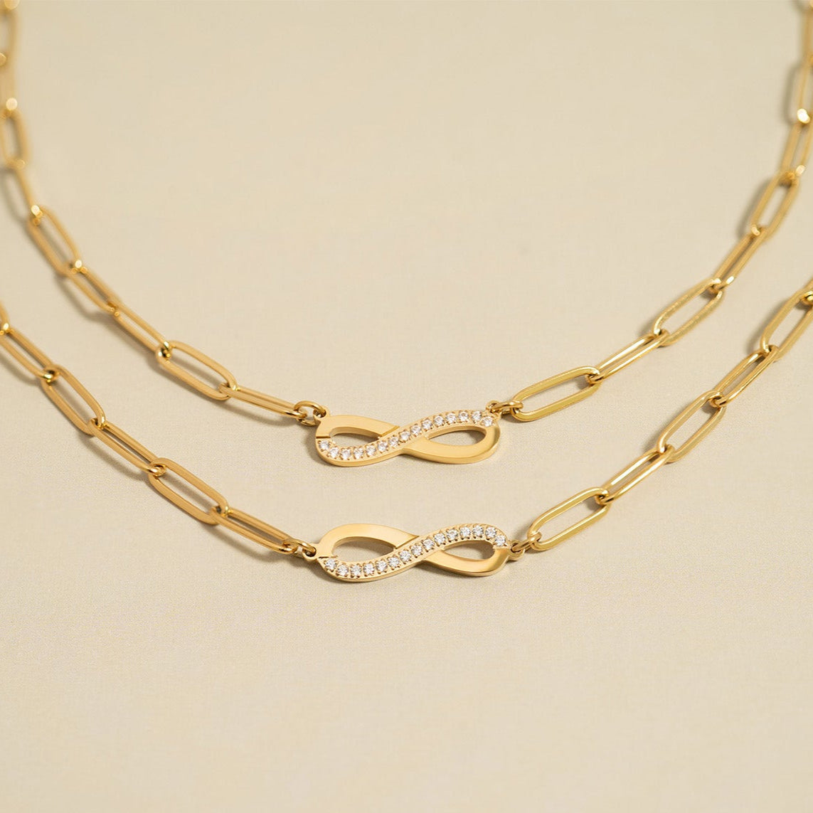 18K Gold PVD Stainless Steel Stone Infinity Paperclip Chain Bracelet / BRJ1007、mySite、dreamappss