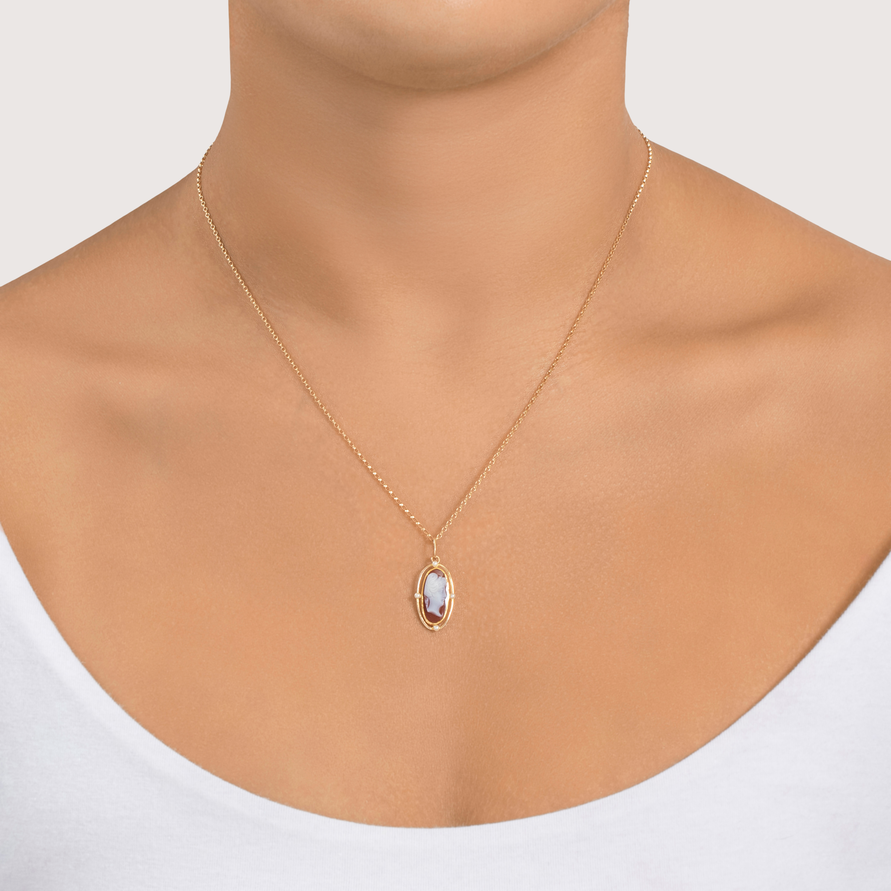 Antique 10k Yellow Gold Hardstone Pearl Carved Cameo Charm / Pendant、mySite、hinf8tx79