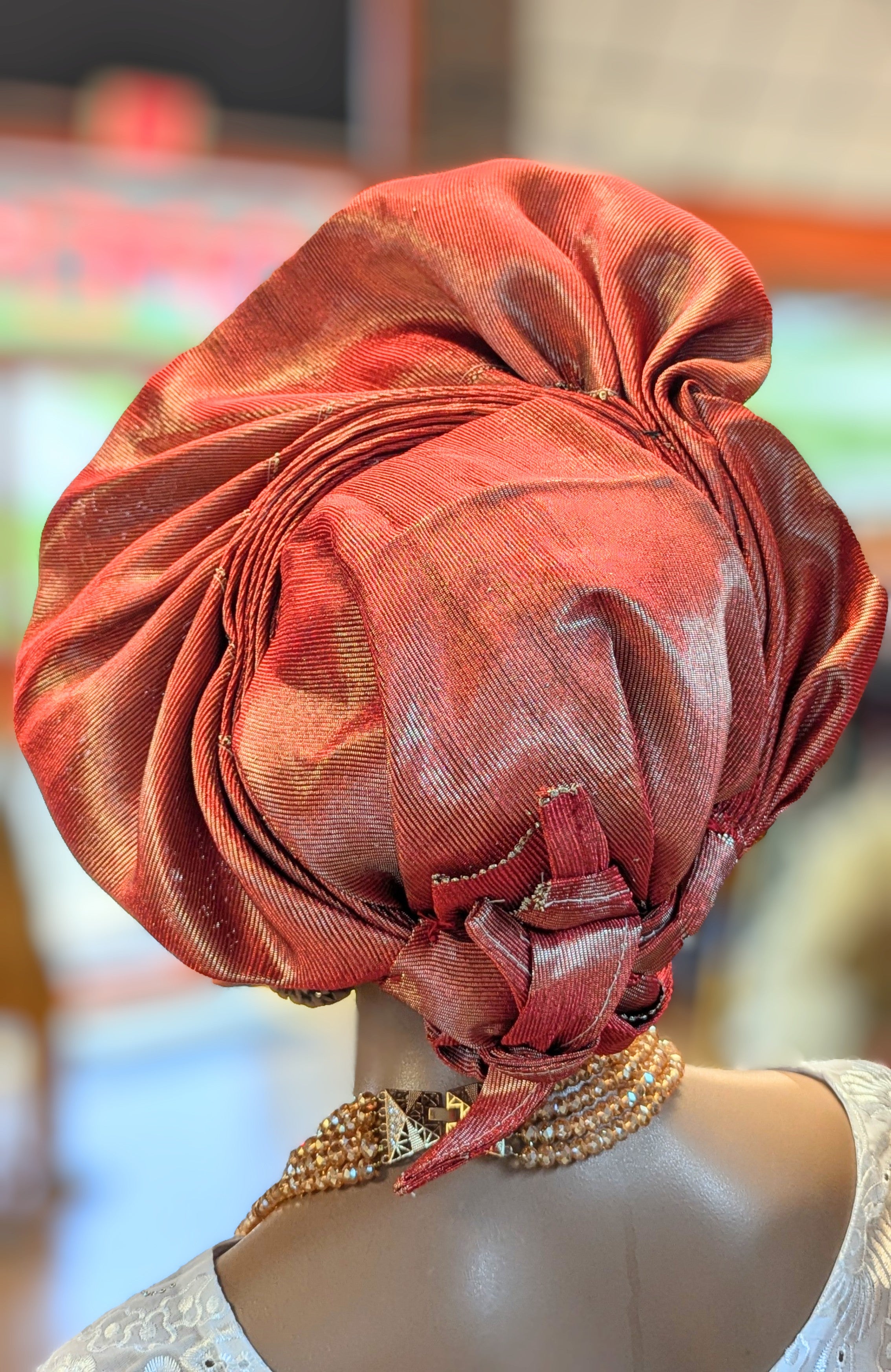 Dupsie's Burgundy Aso Oke Autogele Pre-tied ready Gele DPABIG22、mySite、solidvoid