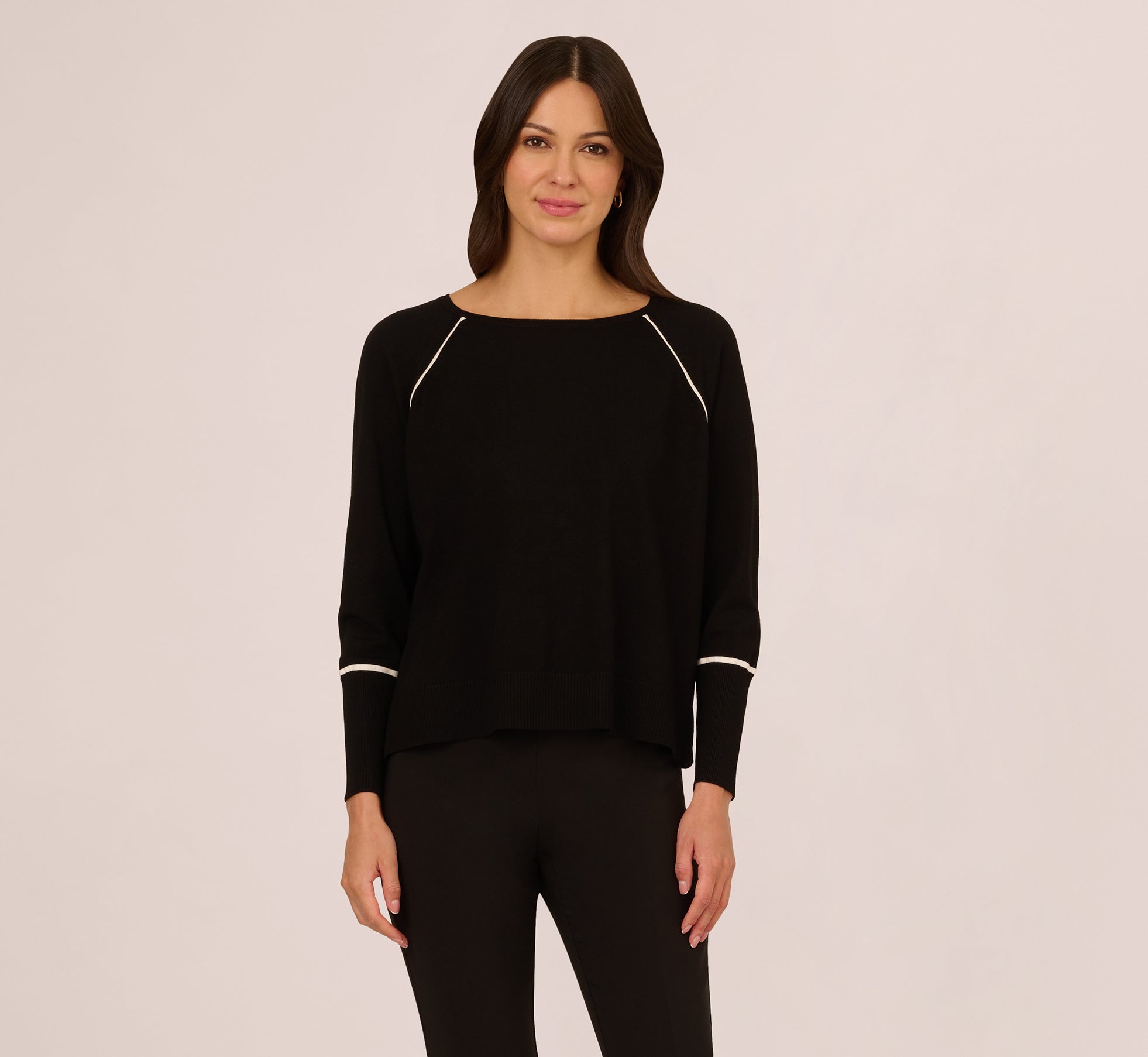 Boat Neck Slouchy Dolman Sleeve Raglan Sweater In Black Ivory、mySite、solidvoid