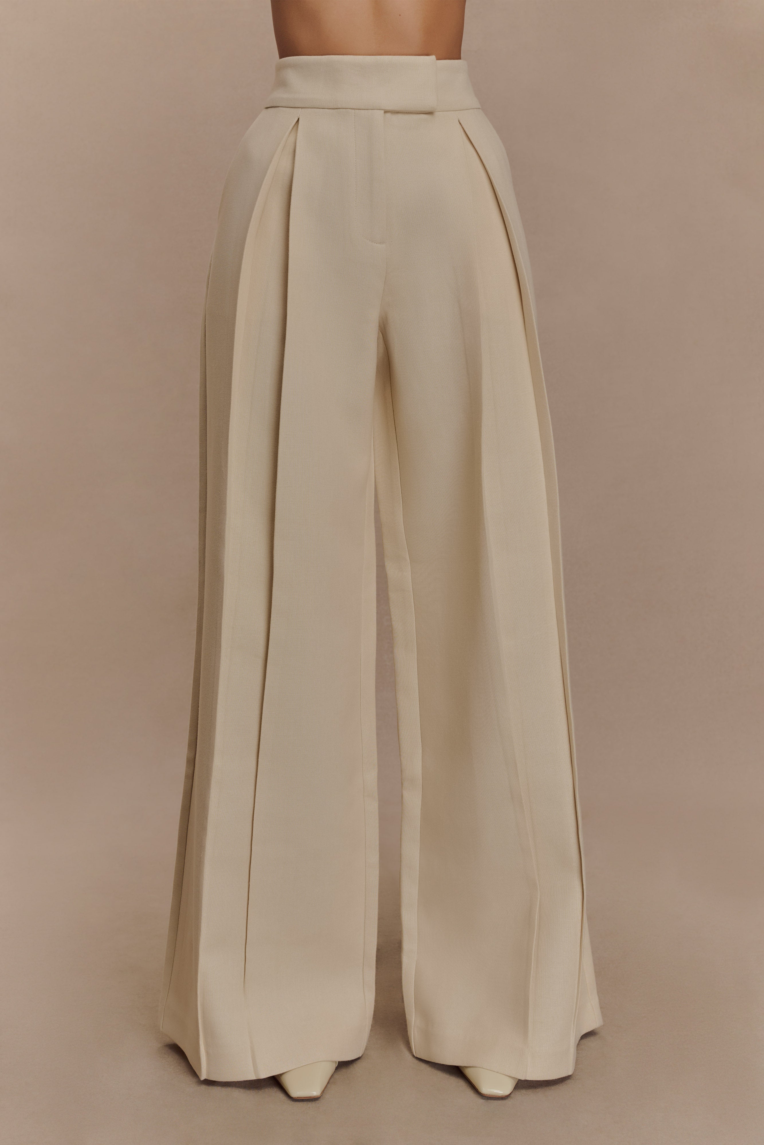 Raya Mid Rise Wide Leg Linen Pant - Natural Beige、mySite、solidvoid