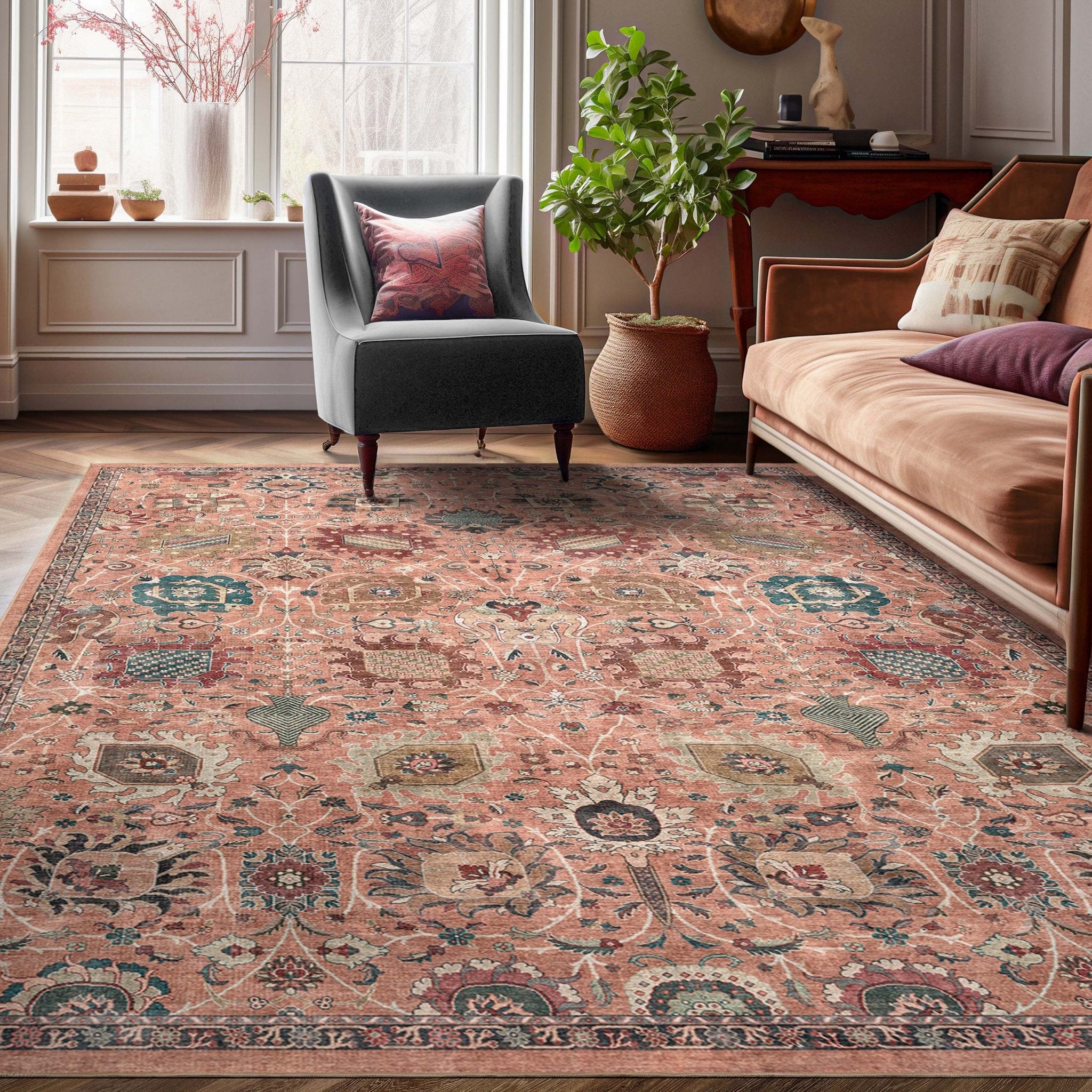 Vienna Vintage Oriental Botanical Rug – Easy Clean, Stylish Elegant Design、mySite、gigharbornorthrealestate