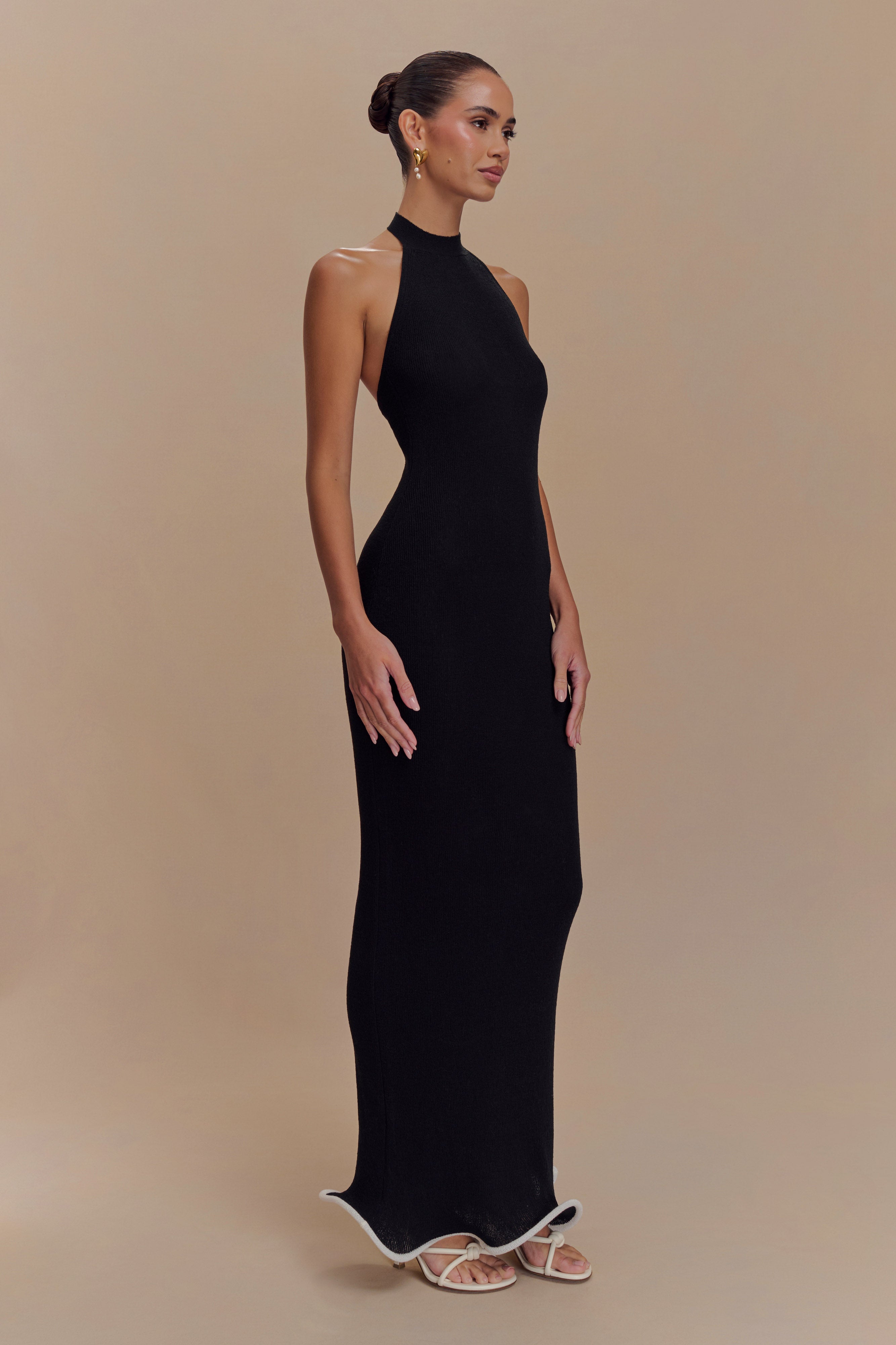Melodie Halter Knit Maxi Dress - Black/White、mySite、solidvoid