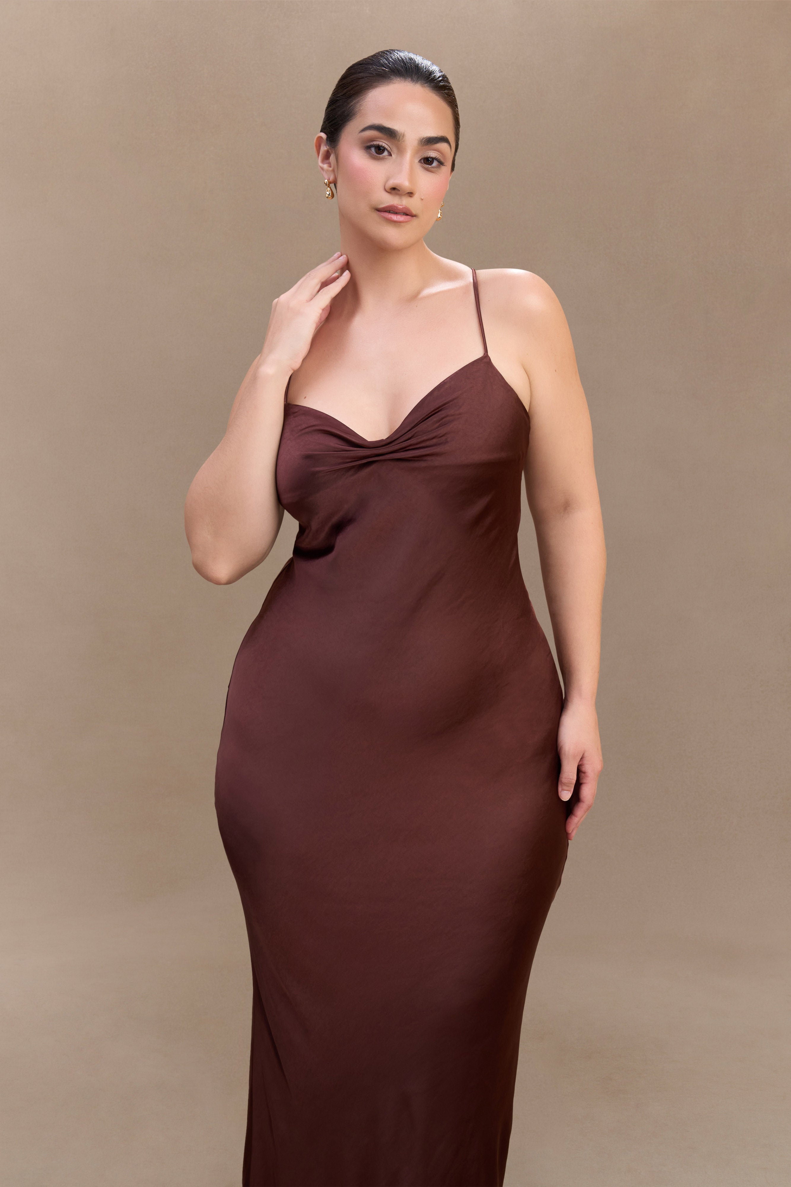 Lilly Sweetheart Satin Maxi Dress - Dark Chocolate、mySite、solidvoid
