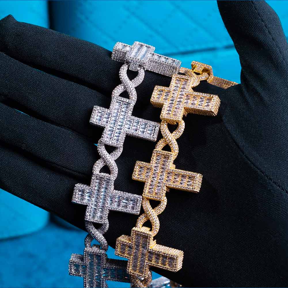 30MM Moissanite Cross Link Bracelet 14K Gold、mySite、hinf8tx79