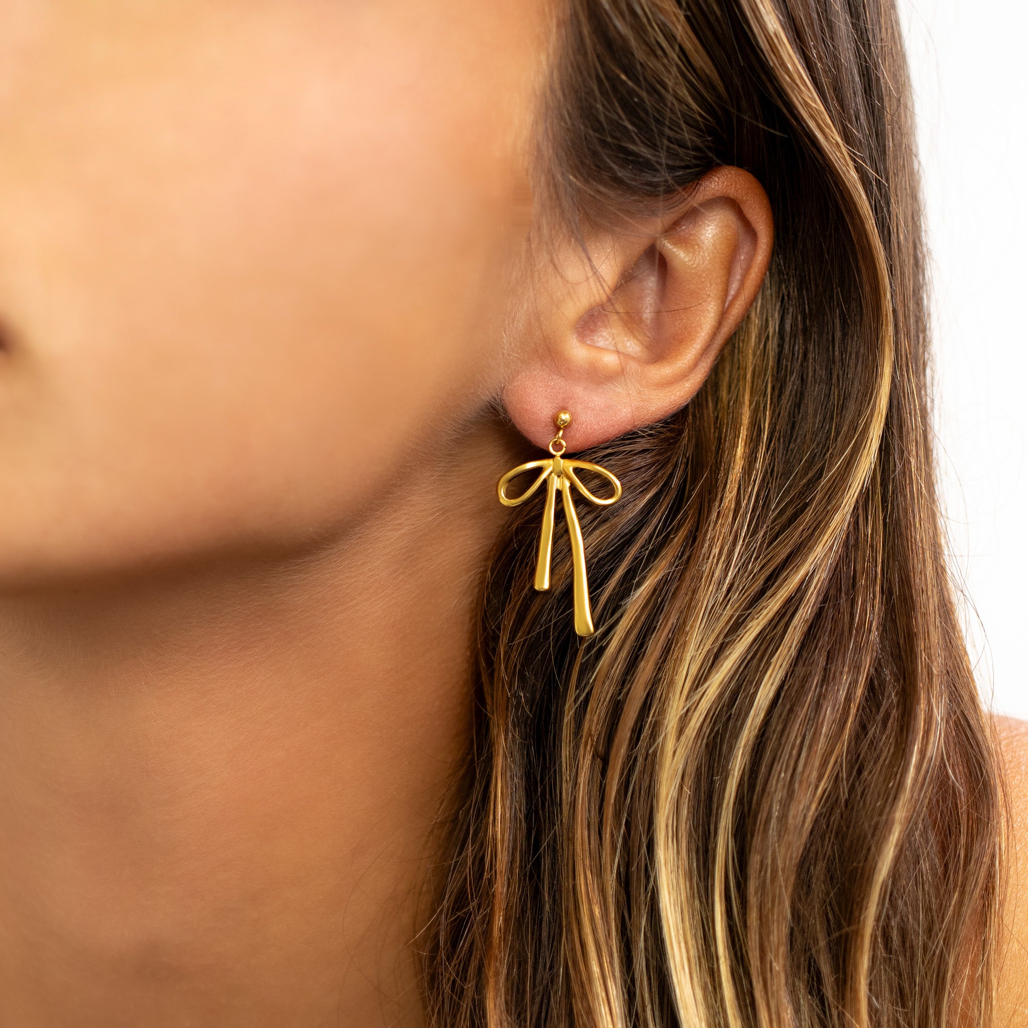 18K Gold PVD Stainless Steel Ribbon Bow Earrings / ERJ0084、mySite、dreamappss