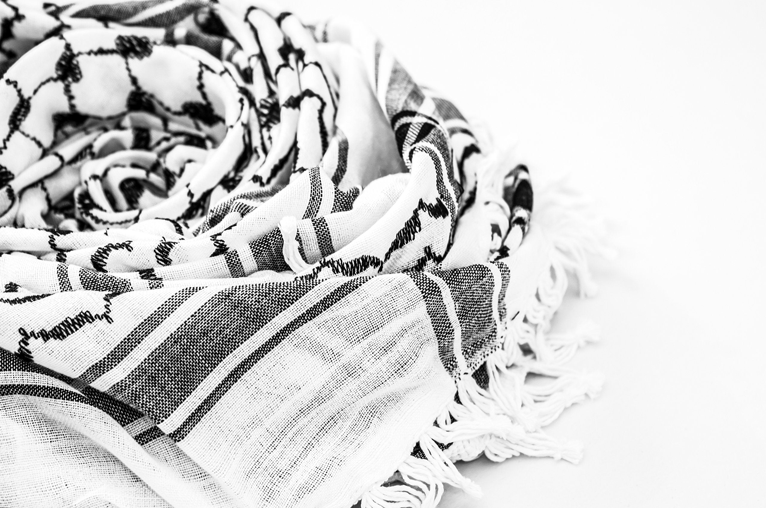 Hirbawi Premium Arabic Scarf 100% Cotton Shemagh Keffiyeh 47x47 Arab Scarf (Black White)、mySite、topwebapps