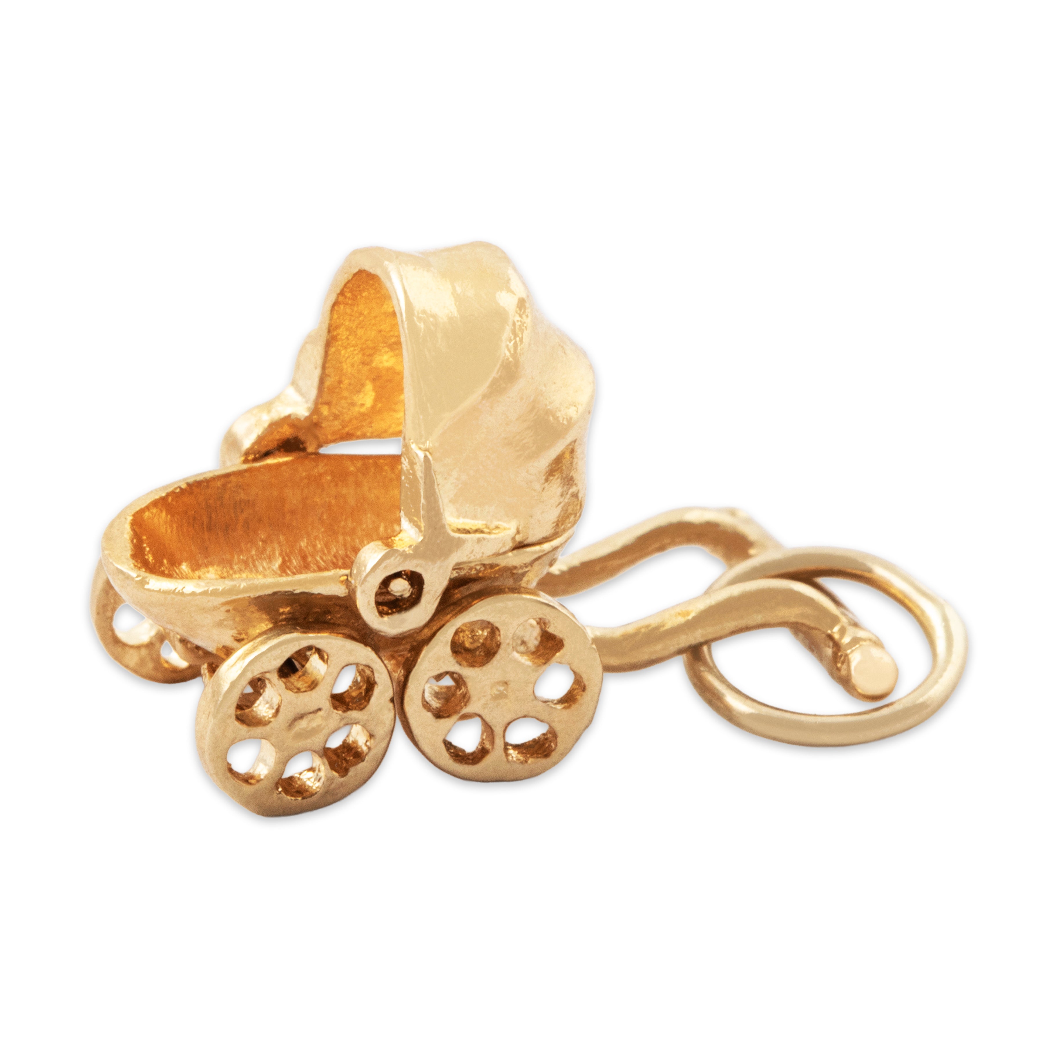 Vintage 14k Yellow Gold Articulated Baby Pram Charm / Pendant、mySite、hinf8tx79