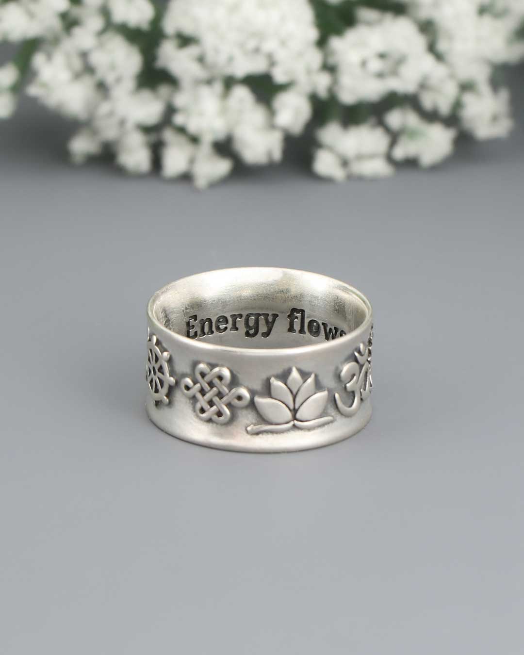 Meaningful Symbols Band Ring – Sterling Silver with Lotus, Om, Tree of Life, Hamsa, Yin Yang & More、mySite、topwebapps