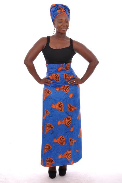 Blue and Orange African Print Skirt-DP3900、mySite、solidvoid
