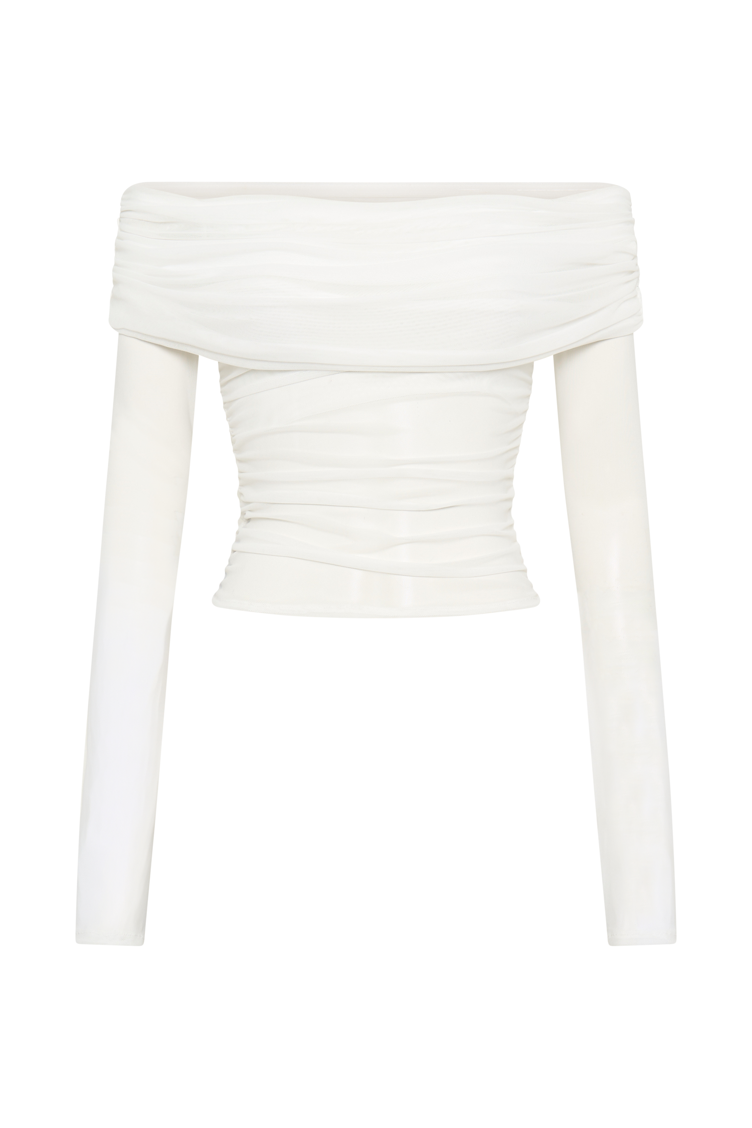 Lucinda Recycled Nylon Off Shoulder Top - White、mySite、solidvoid