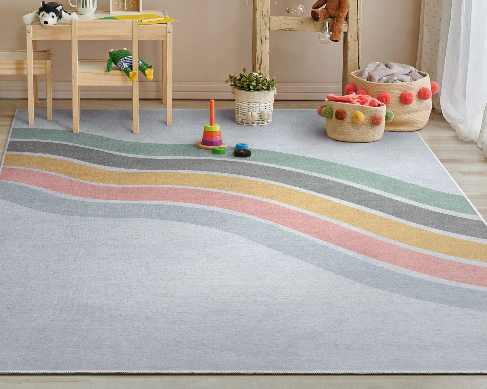 Curved Rainbow Modern Multi Color Area Flat-Weave Rug、mySite、gigharbornorthrealestate