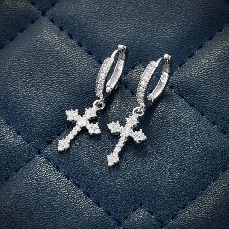 32MM Moissanite Cross Hoop Earrings 14K Gold、mySite、hinf8tx79