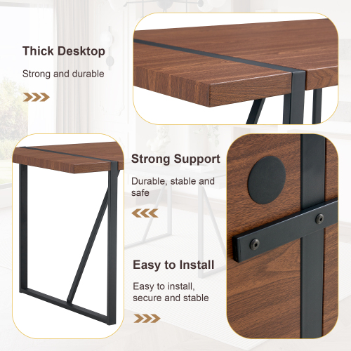 Rustic Industrial Rectangular Wood Dining Table For 4-6 Person, With 1.5" Thick Engineered Wood color Tabletop and Black Metal Legs,Desk For Kitchen Dining Living Room, 55.1" x 31.4"x 29.9"1529W115172、、casual