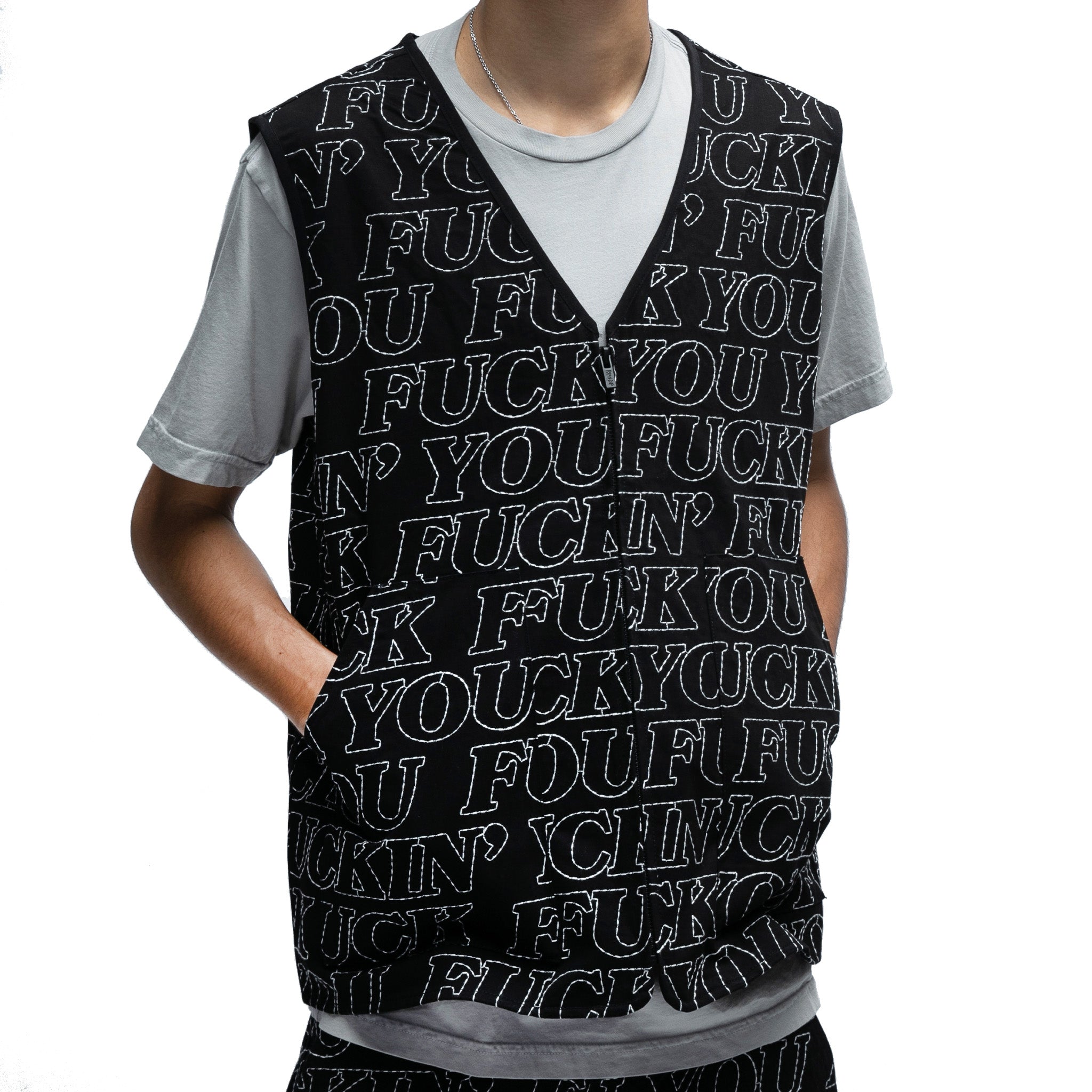  Fuckin Fuck Quilted Vest (Black)、mySite、merchandisen