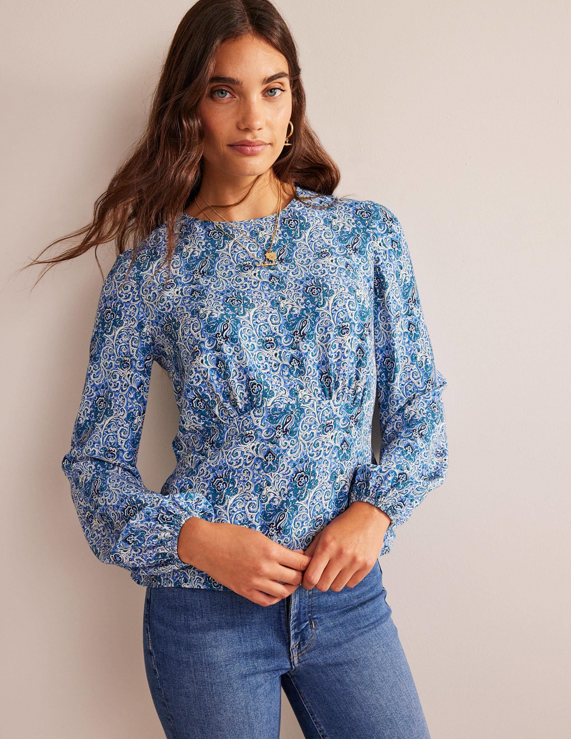  Empire-Waist Long-Sleeve Top-Teal, Botanic Terrace、mySite、ashleygrahame