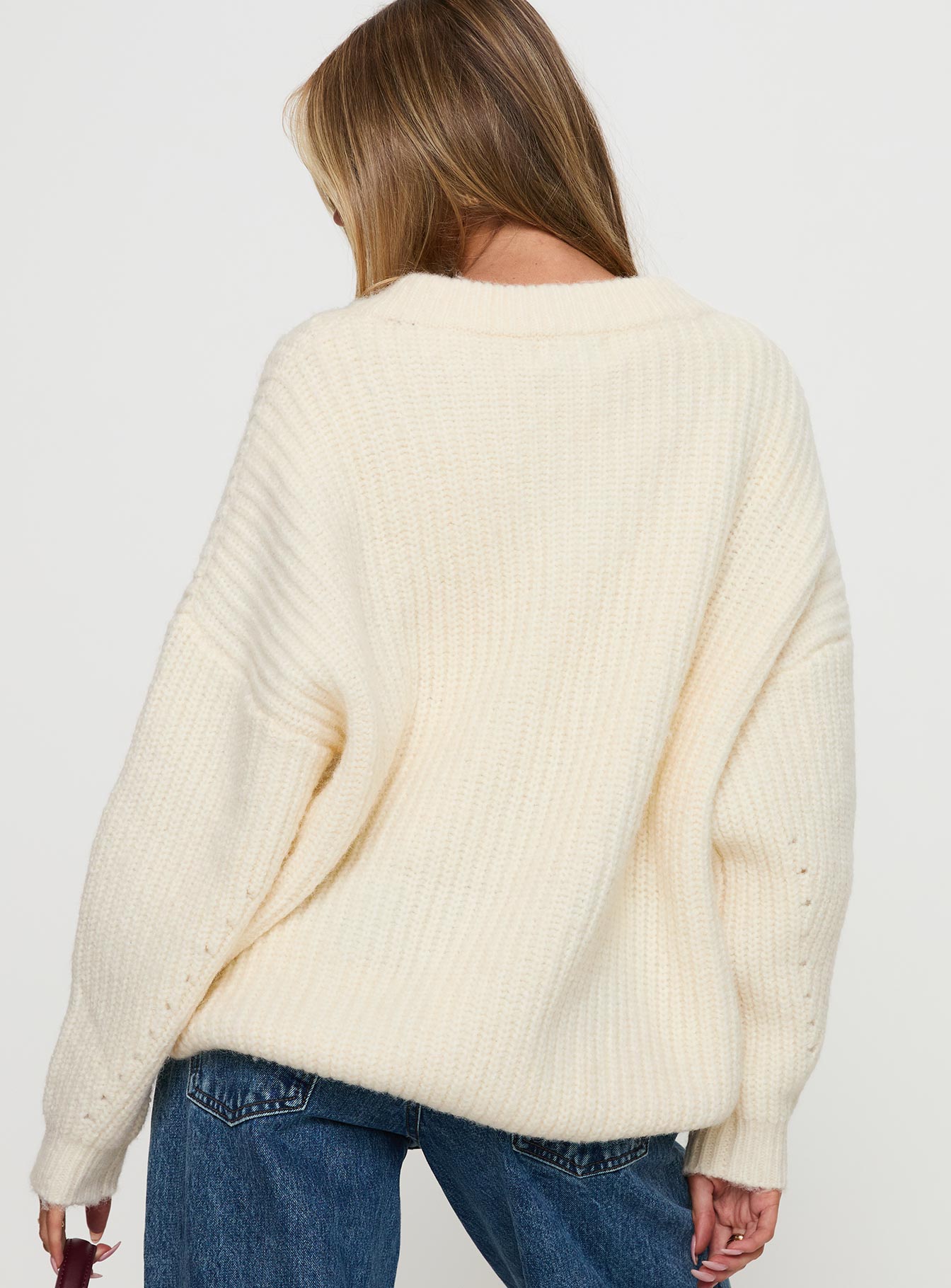 Have It All V Neck Knit Sweater Cream、mySite、solidvoid