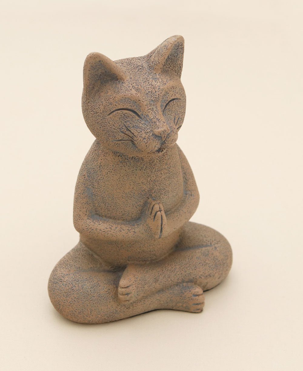 Namaste Yogi Meditating Cat Statue, Textured Clay Finish、mySite、topwebapps