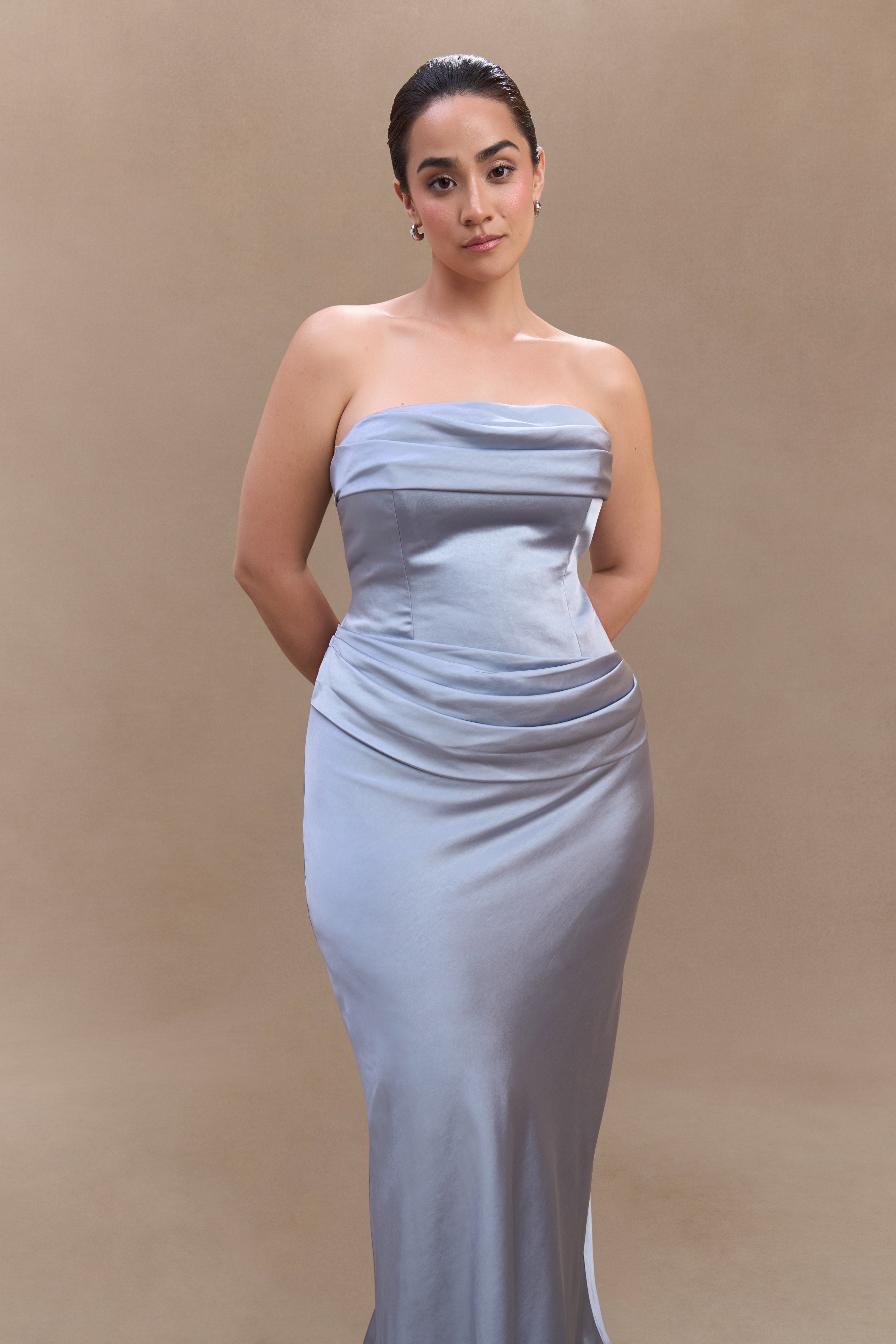 Jasmine Strapless Satin Maxi Dress - Frosted Blue、mySite、solidvoid