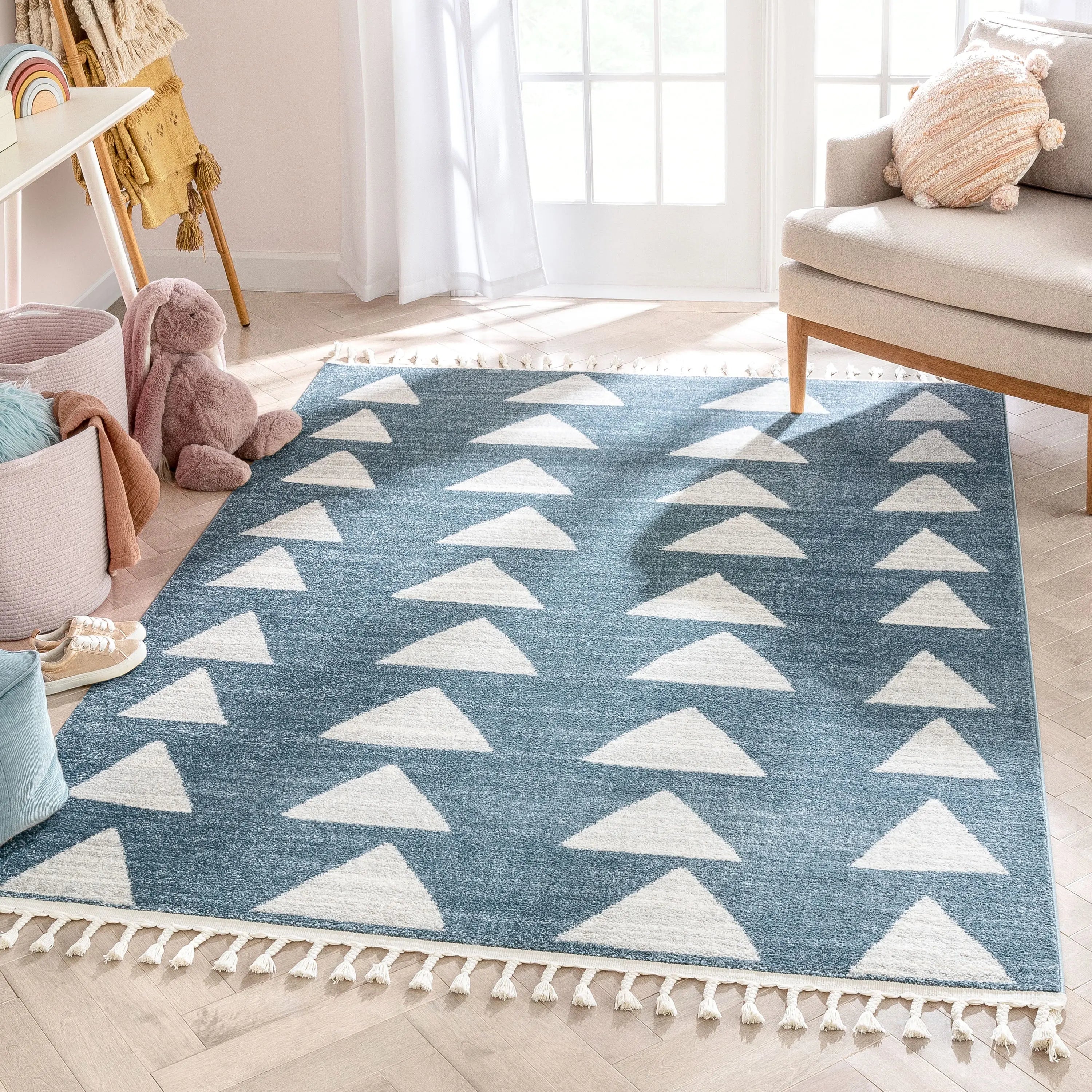 Triangles Modern Geometric Pattern Blue Kids Rug、mySite、gigharbornorthrealestate